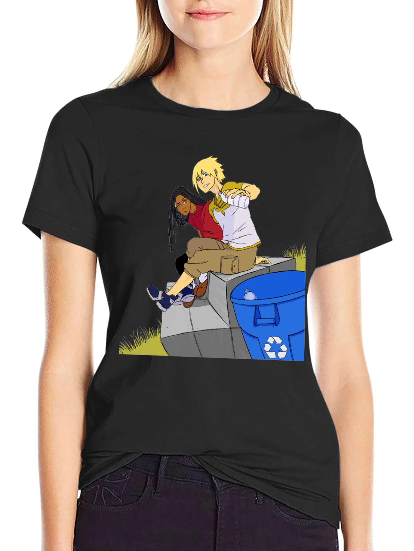 Anime Character Graphic T-Shirt - Black