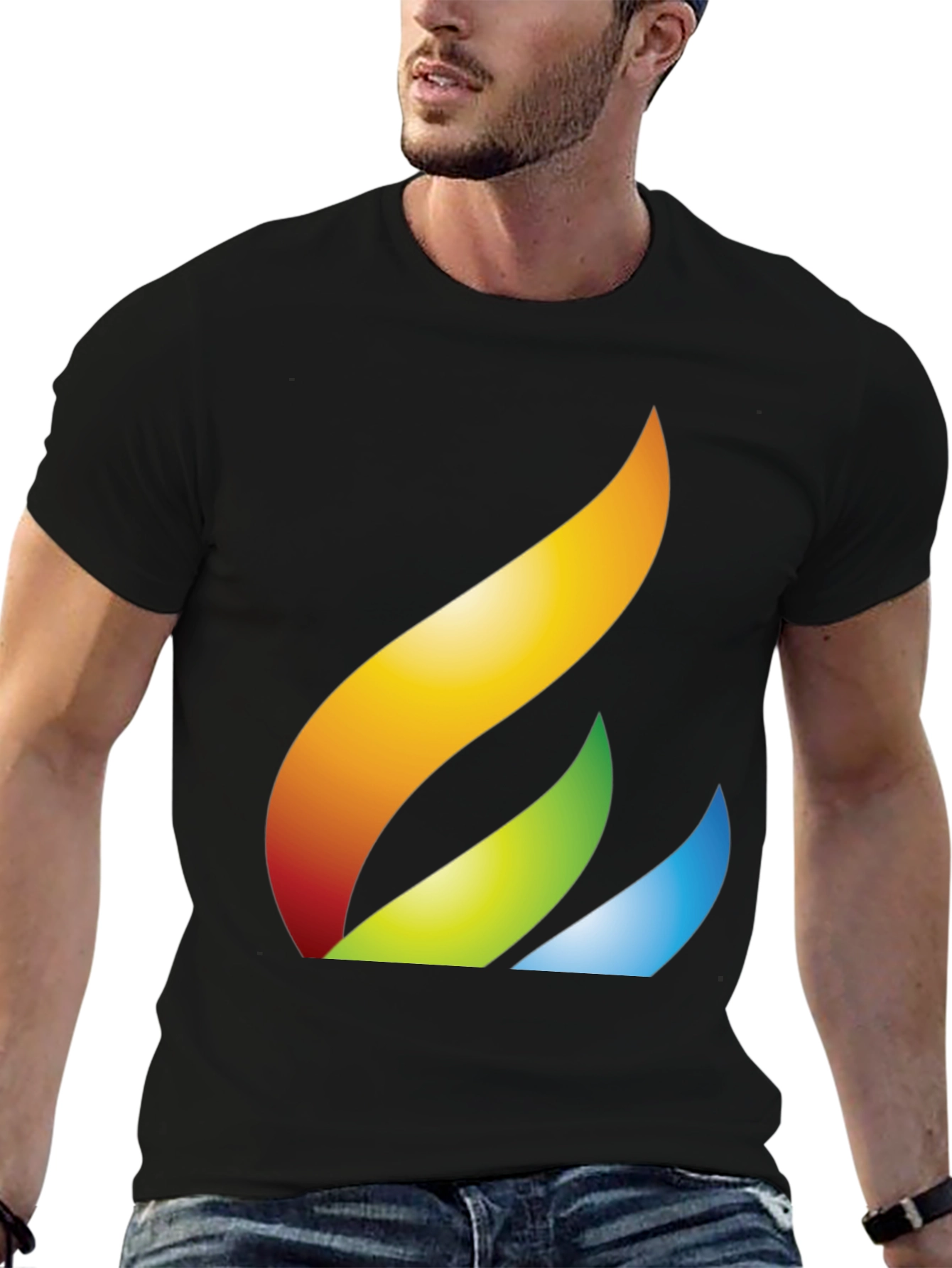 Abstract Flame Graphic Tee - Black Cotton Casual T-Shirt