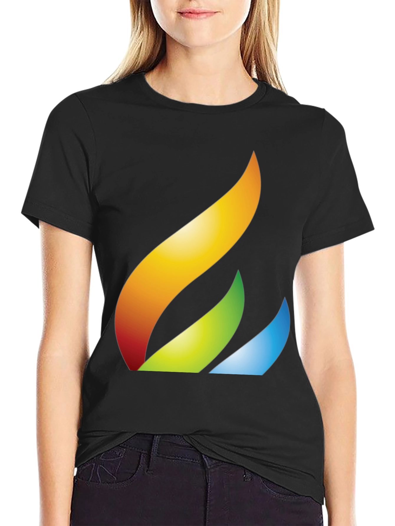 Abstract Flame Graphic Tee - Black Cotton Casual T-Shirt
