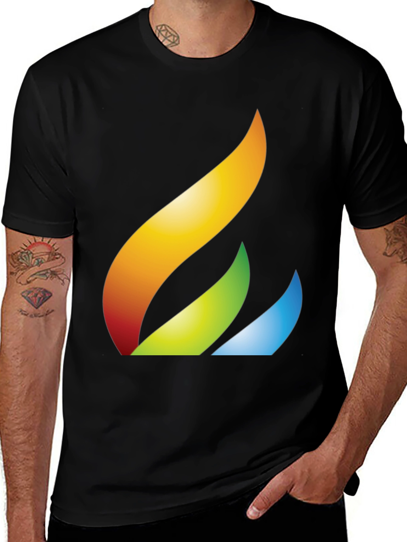 Abstract Flame Graphic Tee - Black Cotton Casual T-Shirt