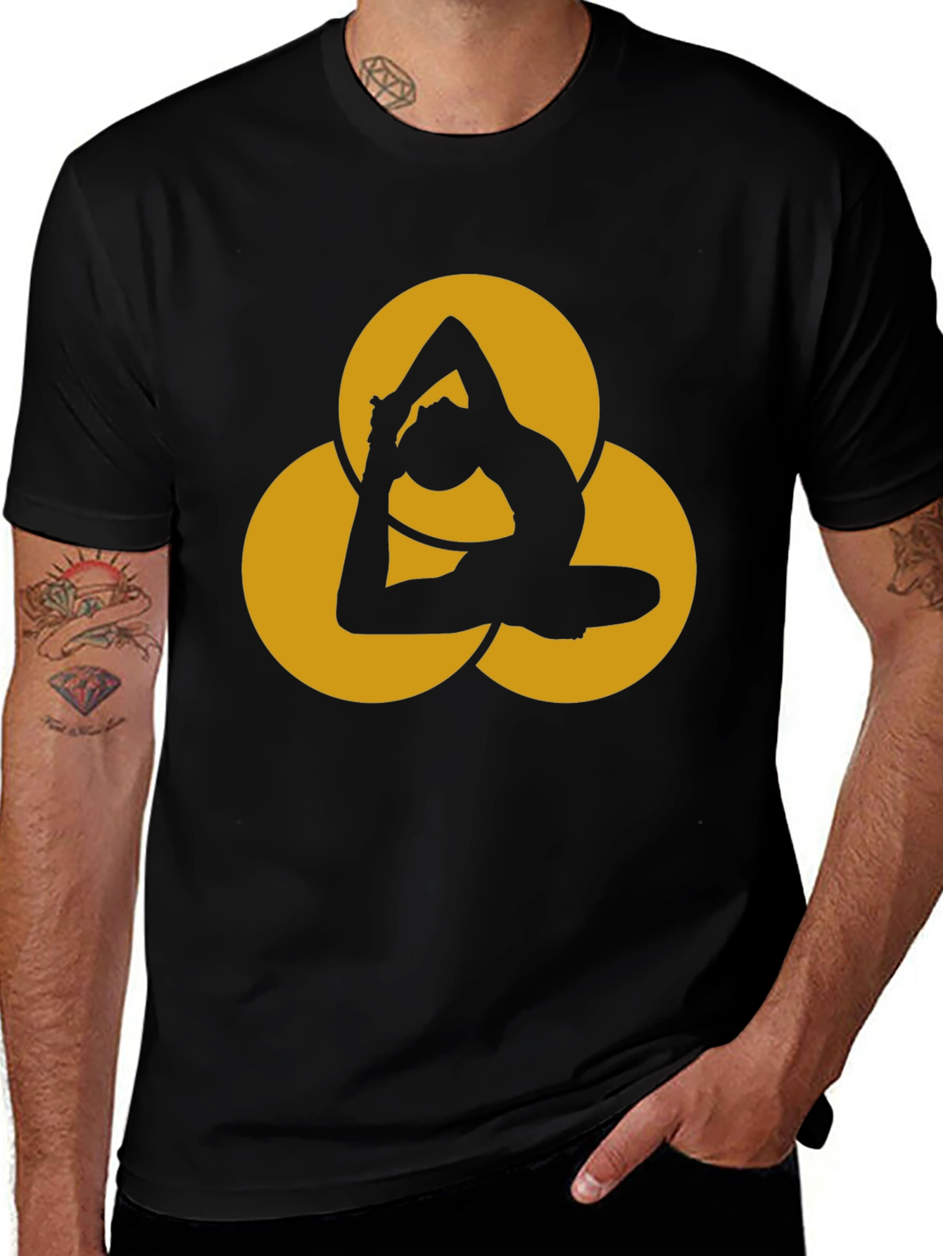 Yoga Pose Graphic Tee - Black Cotton Blend T-Shirt
