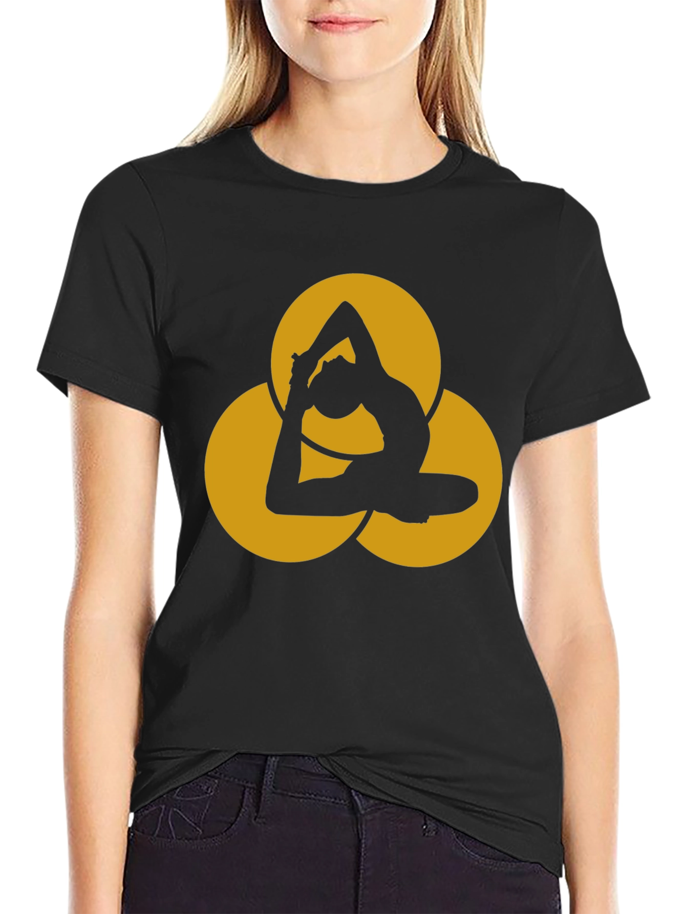 Yoga Pose Graphic Tee - Black Cotton Blend T-Shirt