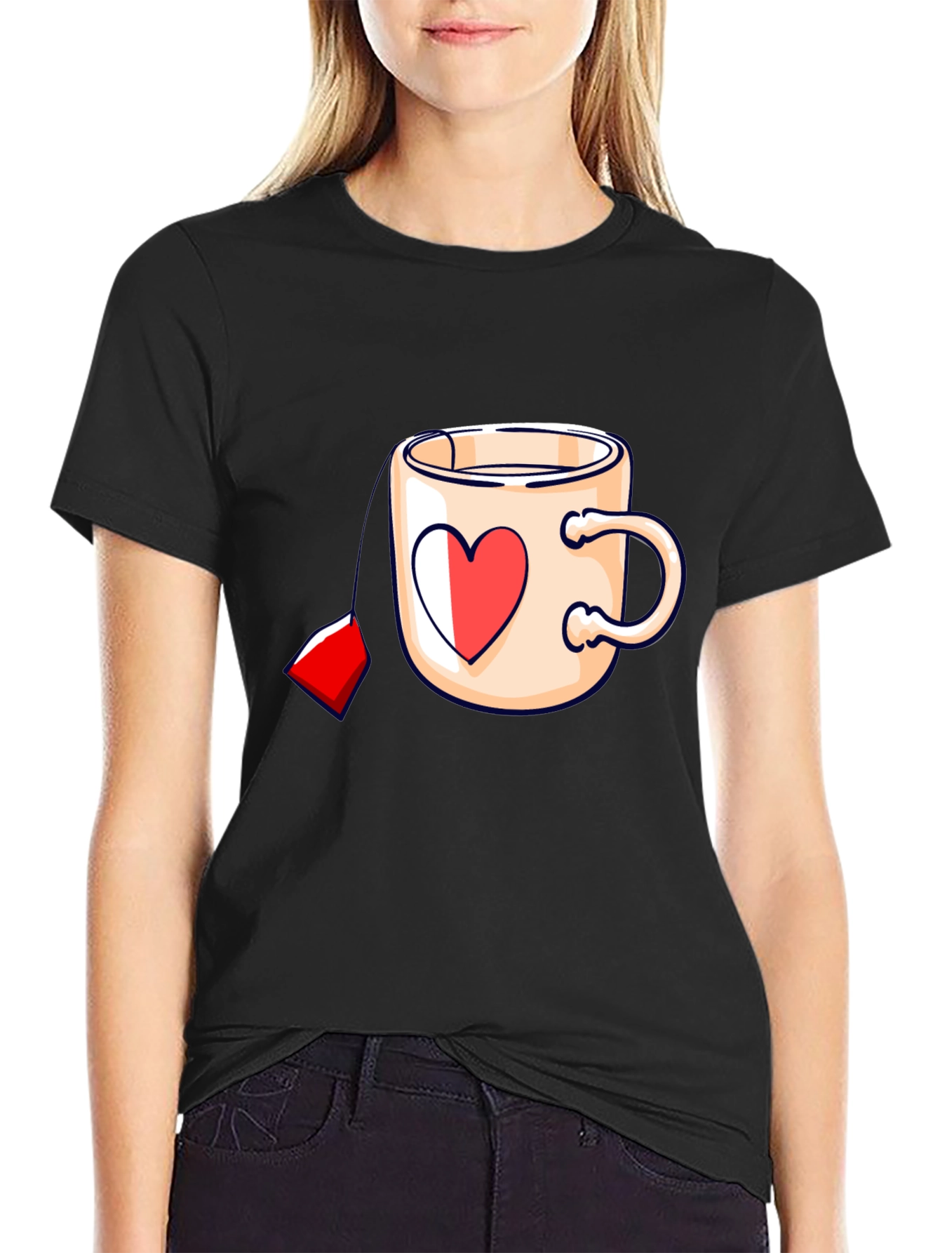 Heart Tea Mug Black T-Shirt