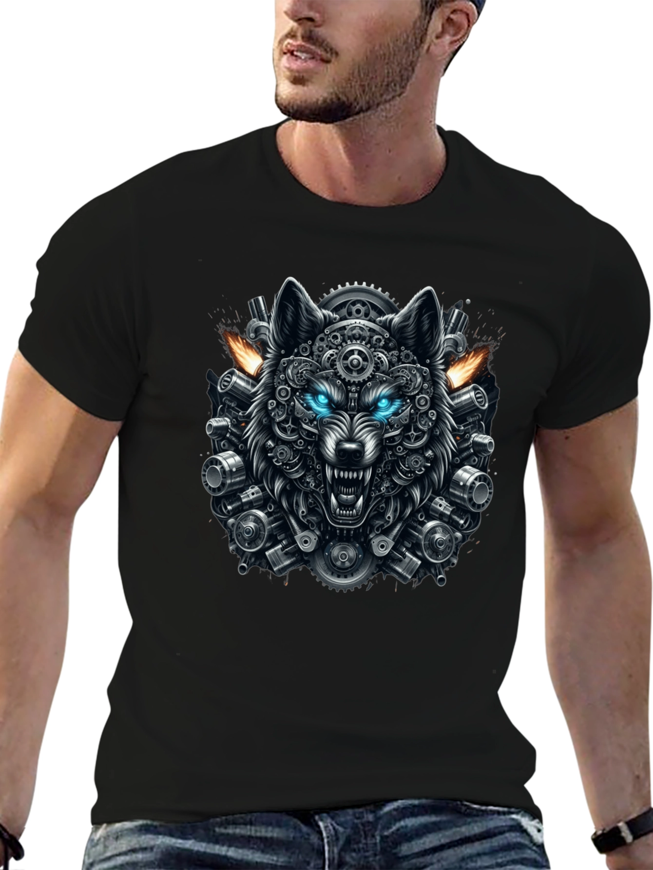 Steampunk Wolf Graphic Tee - Cool Design