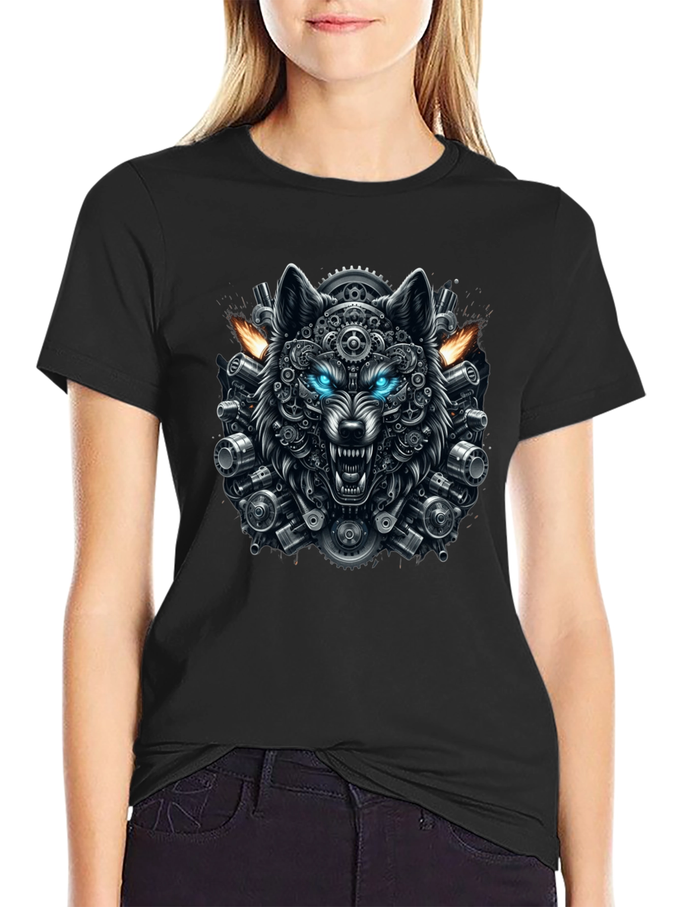 Steampunk Wolf Graphic Tee - Cool Design