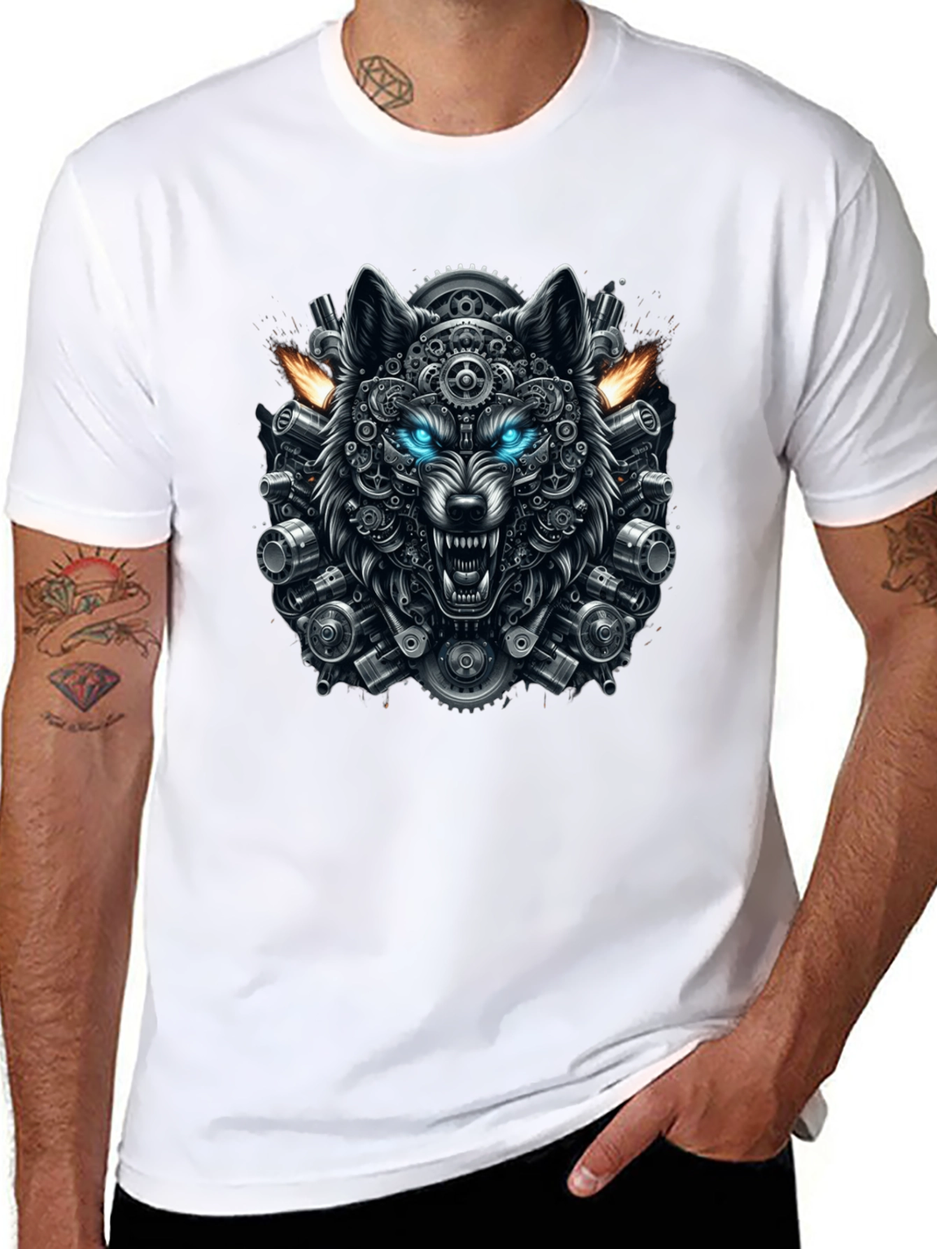 Steampunk Wolf Graphic Tee - Cool Design