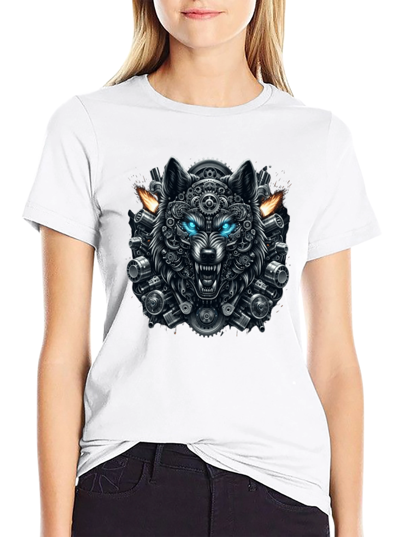 Steampunk Wolf Graphic Tee - Cool Design