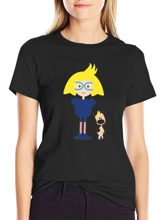 Cartoon Character Black Cotton T-Shirt