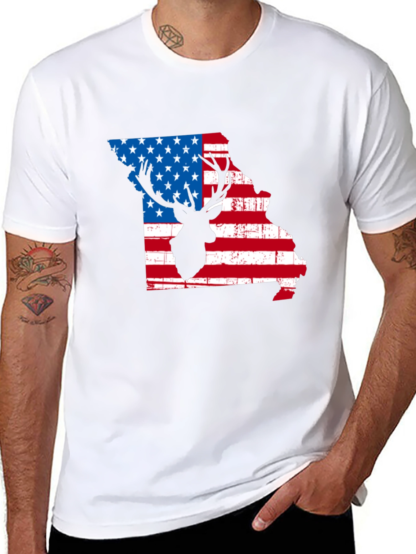 Missouri Deer USA Flag Graphic Tee