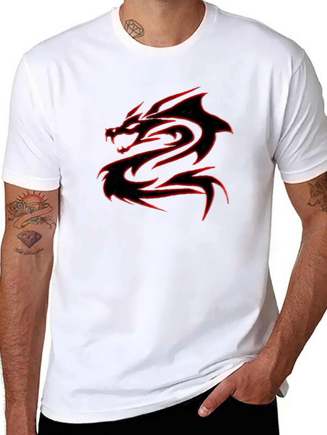 Black T-Shirt with Red Dragon Graphic