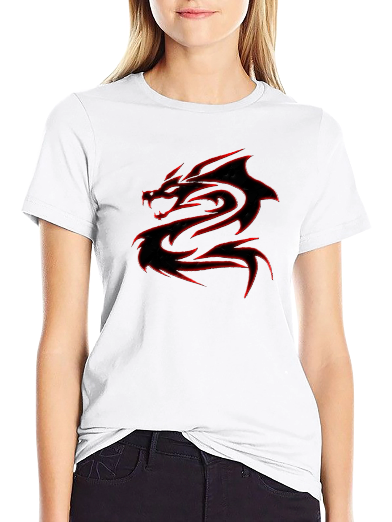 Black T-Shirt with Red Dragon Graphic