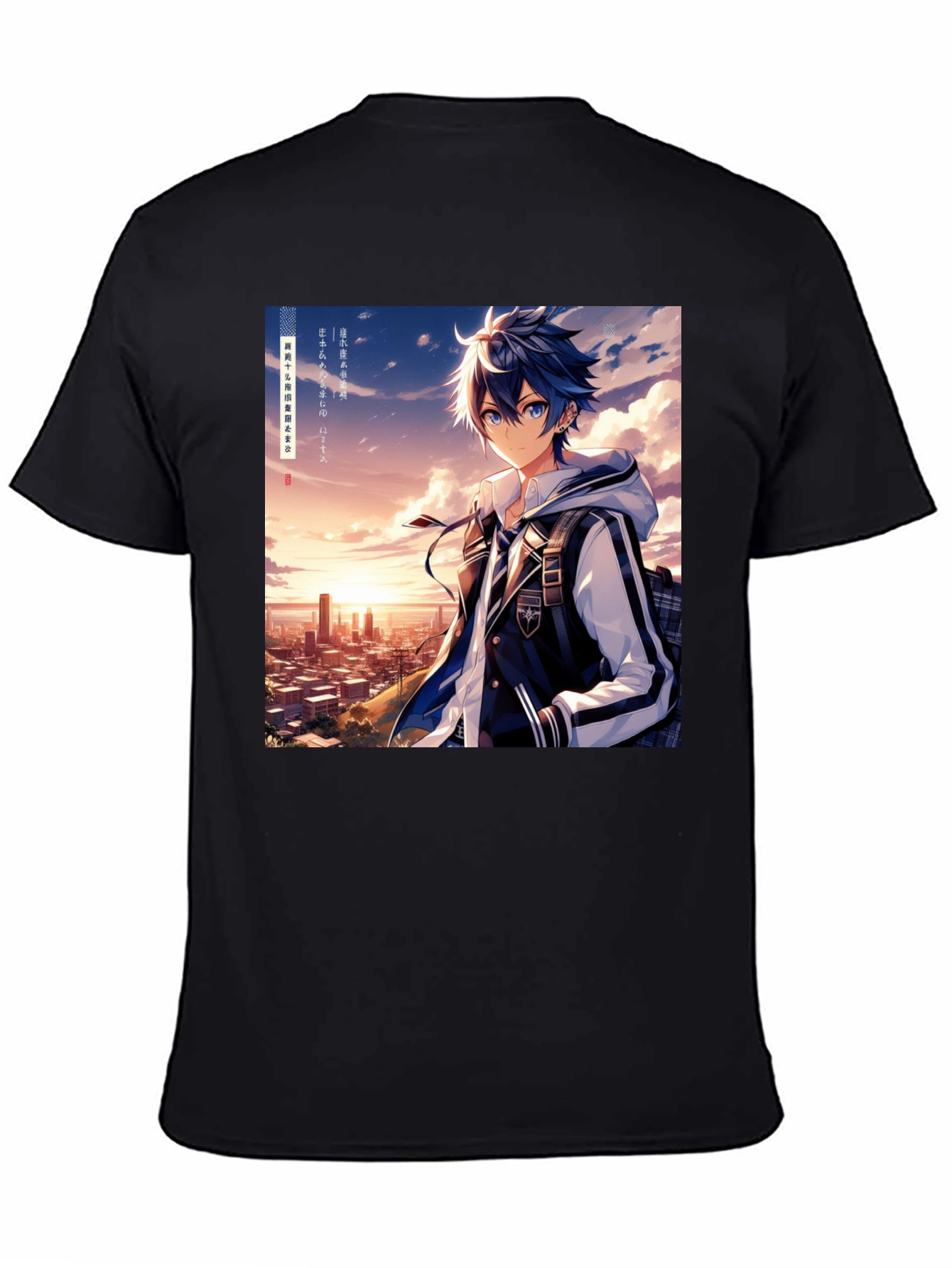 Anime Style Graphic Tee - Cityscape Anime Boy
