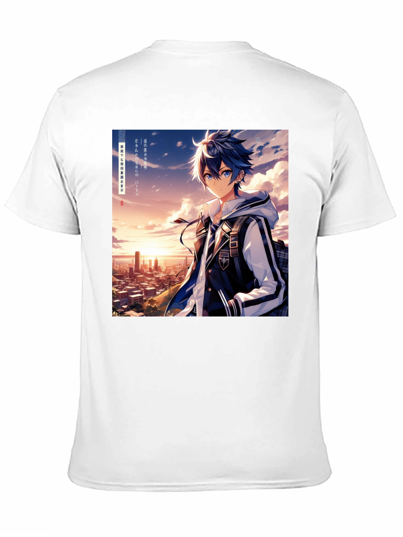 Anime Style Graphic Tee - Cityscape Anime Boy