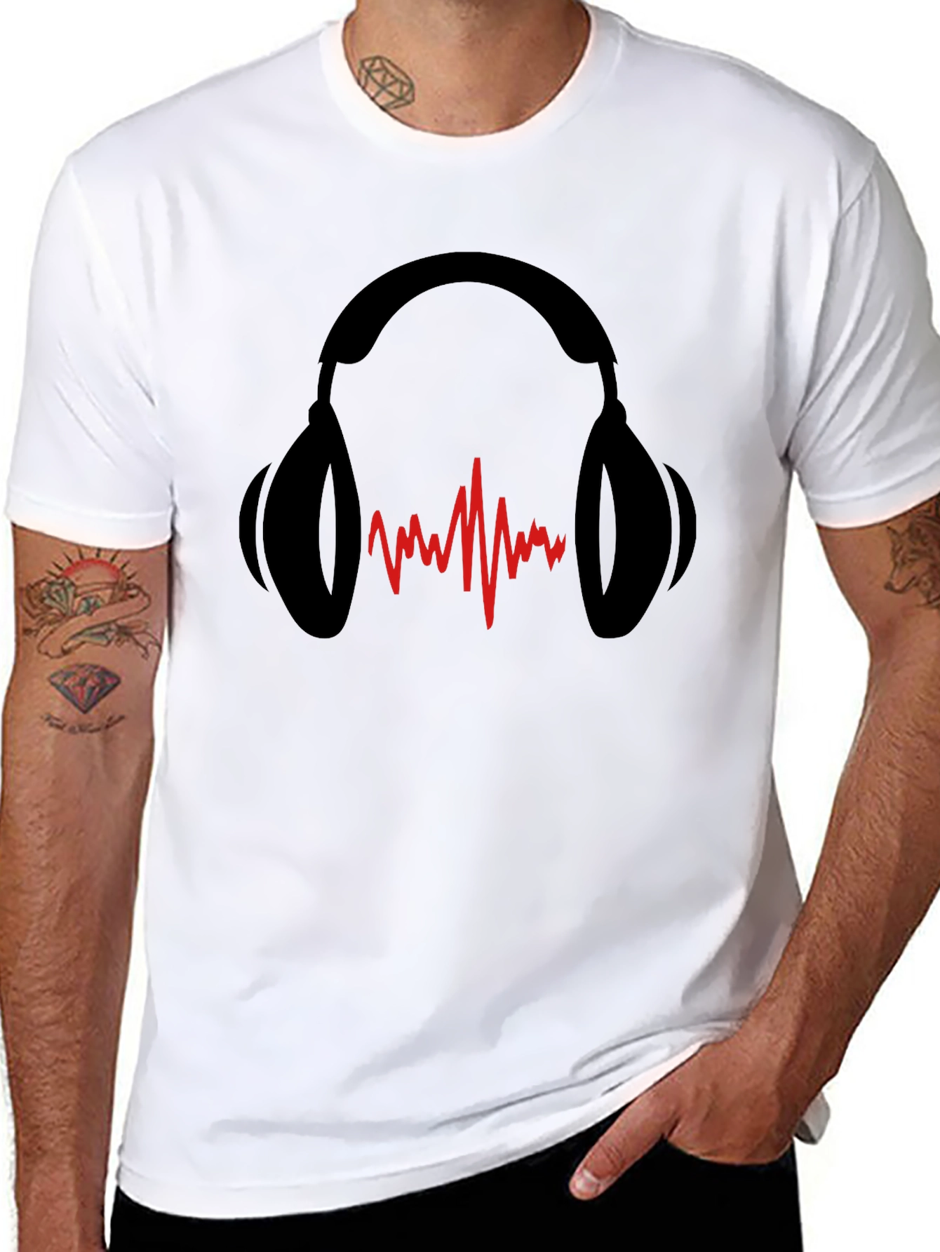 Headphones & Soundwave Black Graphic Tee