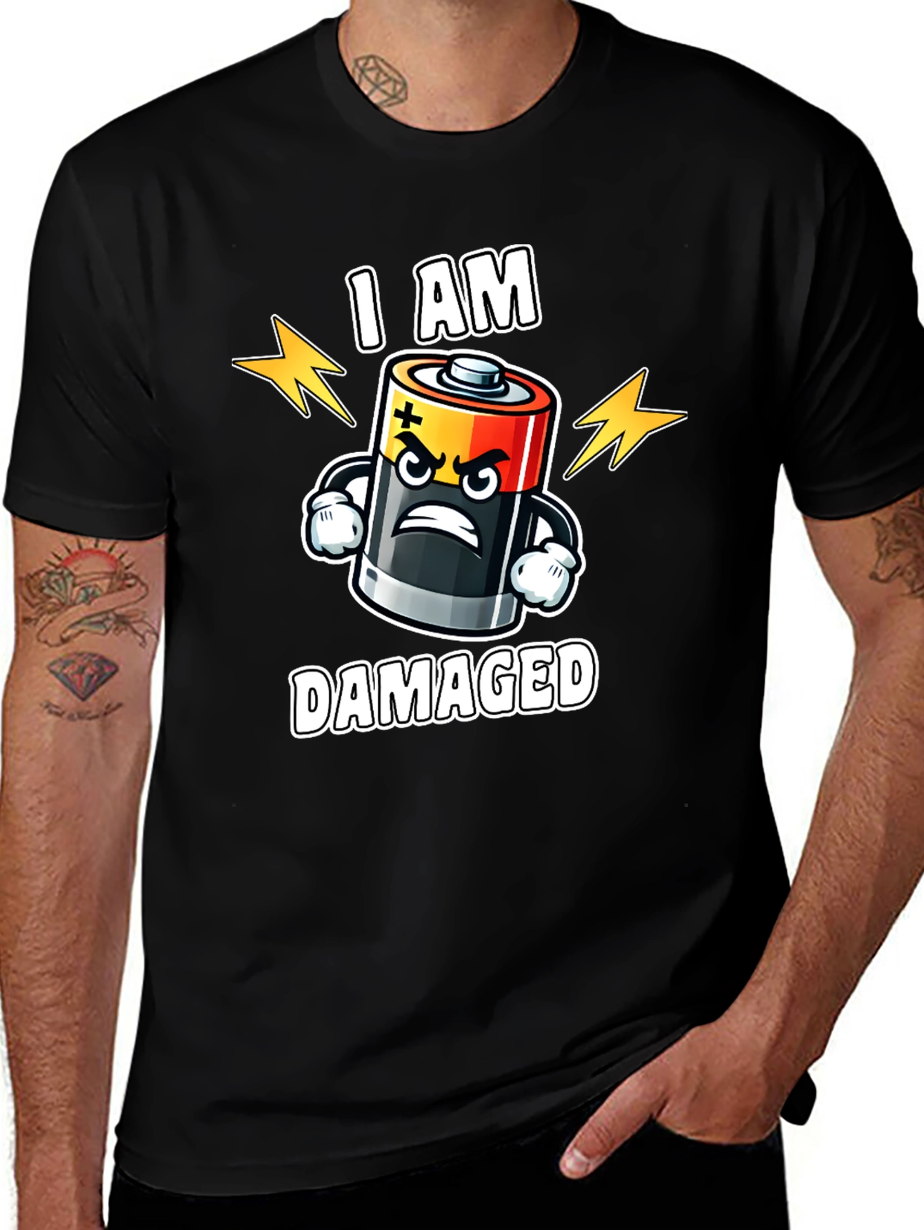 Damaged Battery Cartoon Graphic T-Shirt