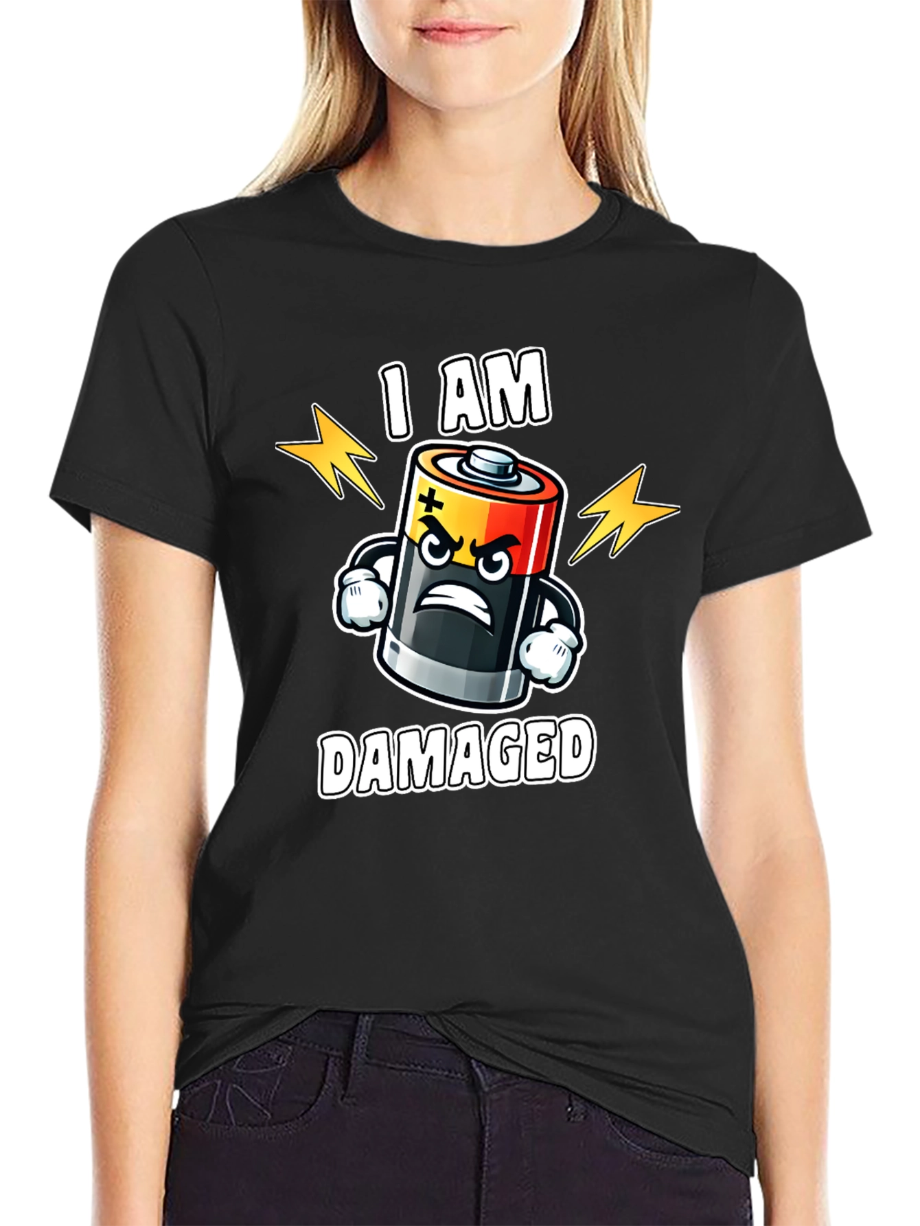 Damaged Battery Cartoon Graphic T-Shirt