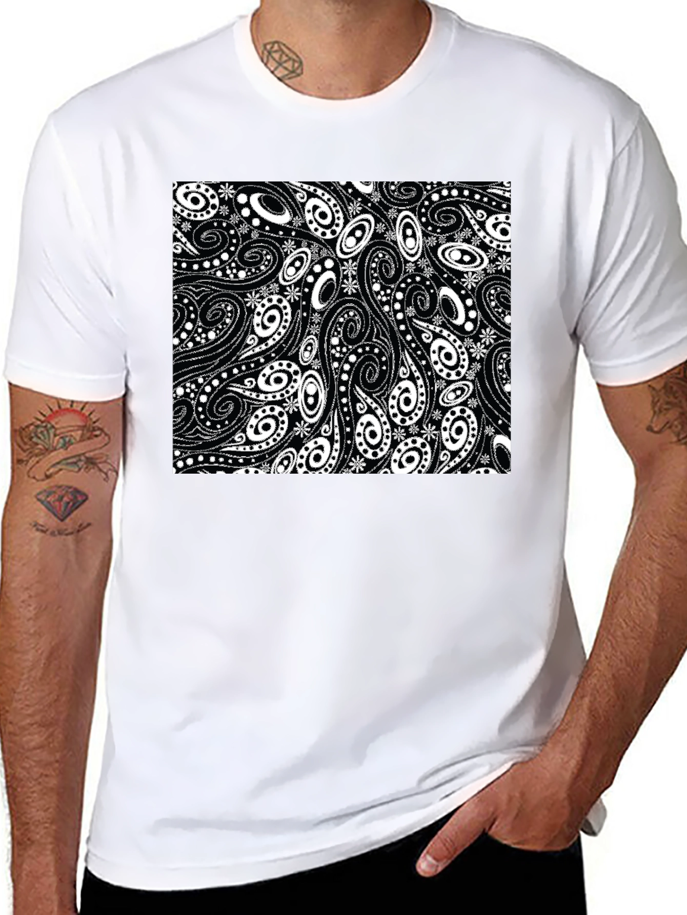 Paisley Pattern Black T-Shirt
