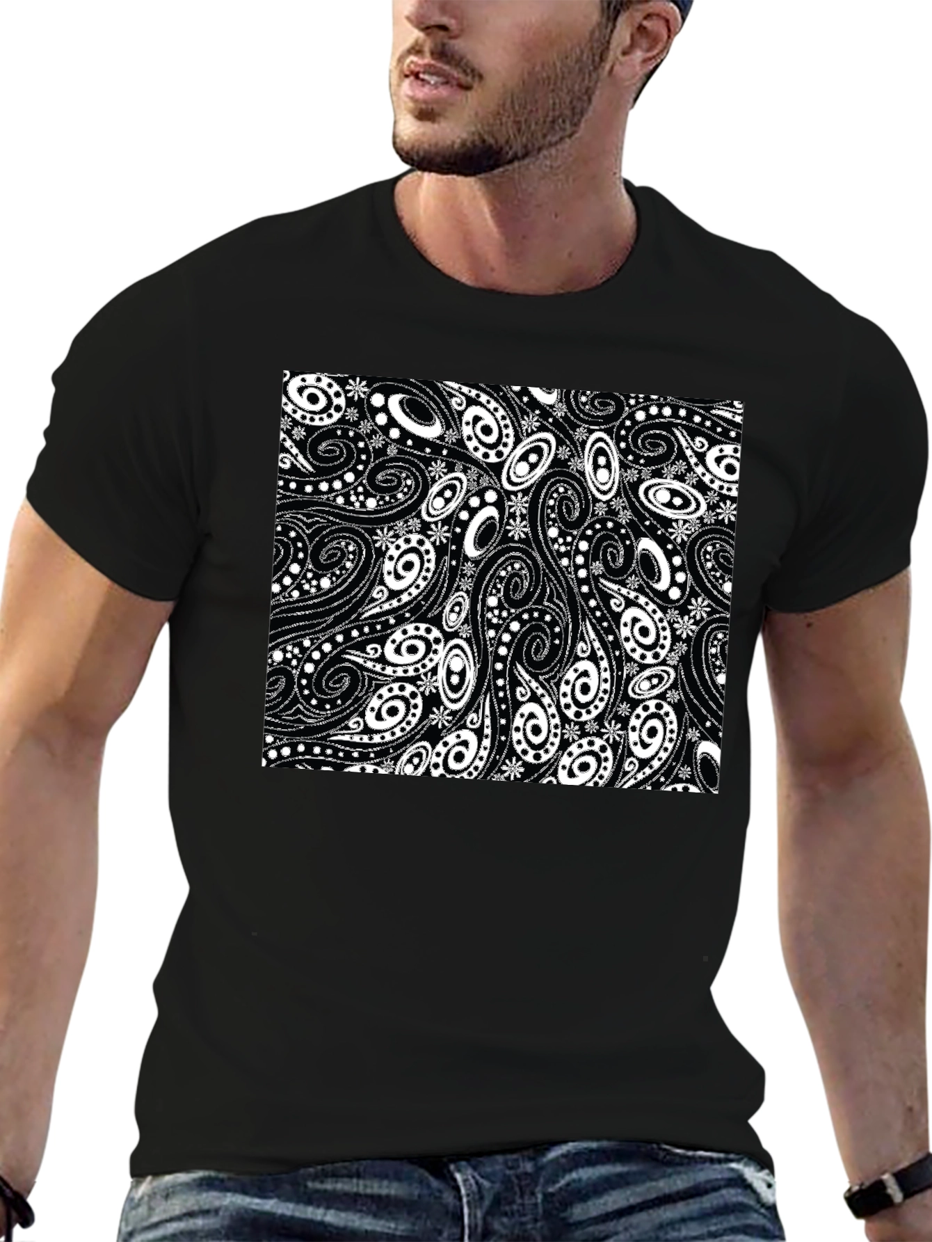 Paisley Pattern Black T-Shirt
