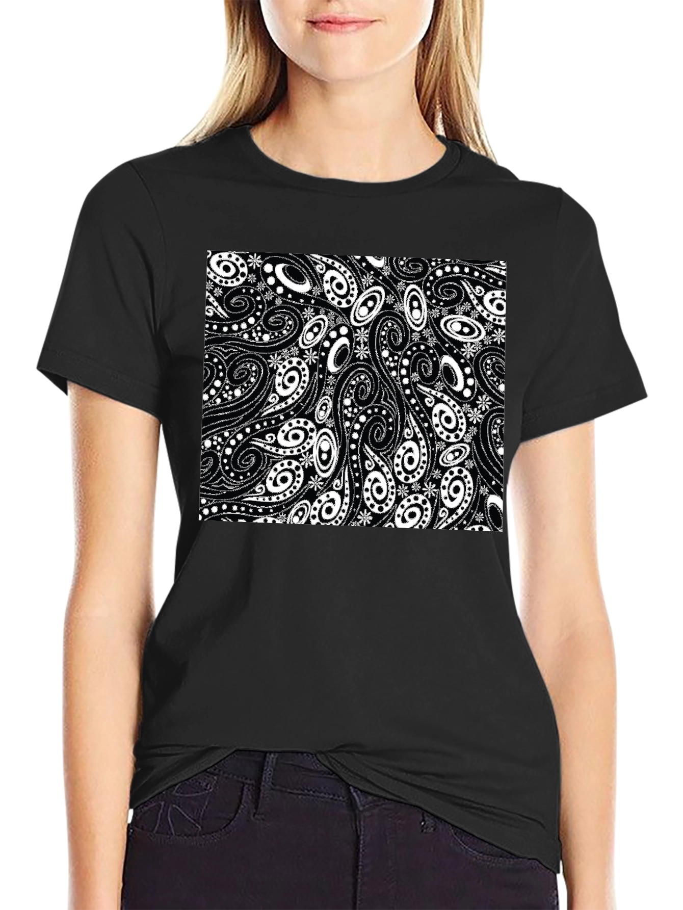 Paisley Pattern Black T-Shirt