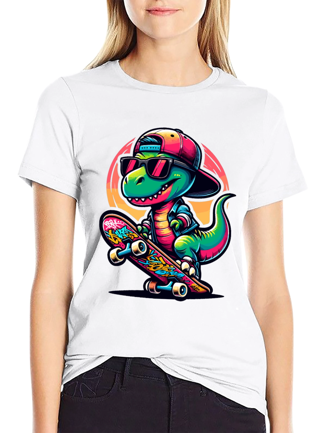 Cool Dinosaur Skateboarder Graphic Tee