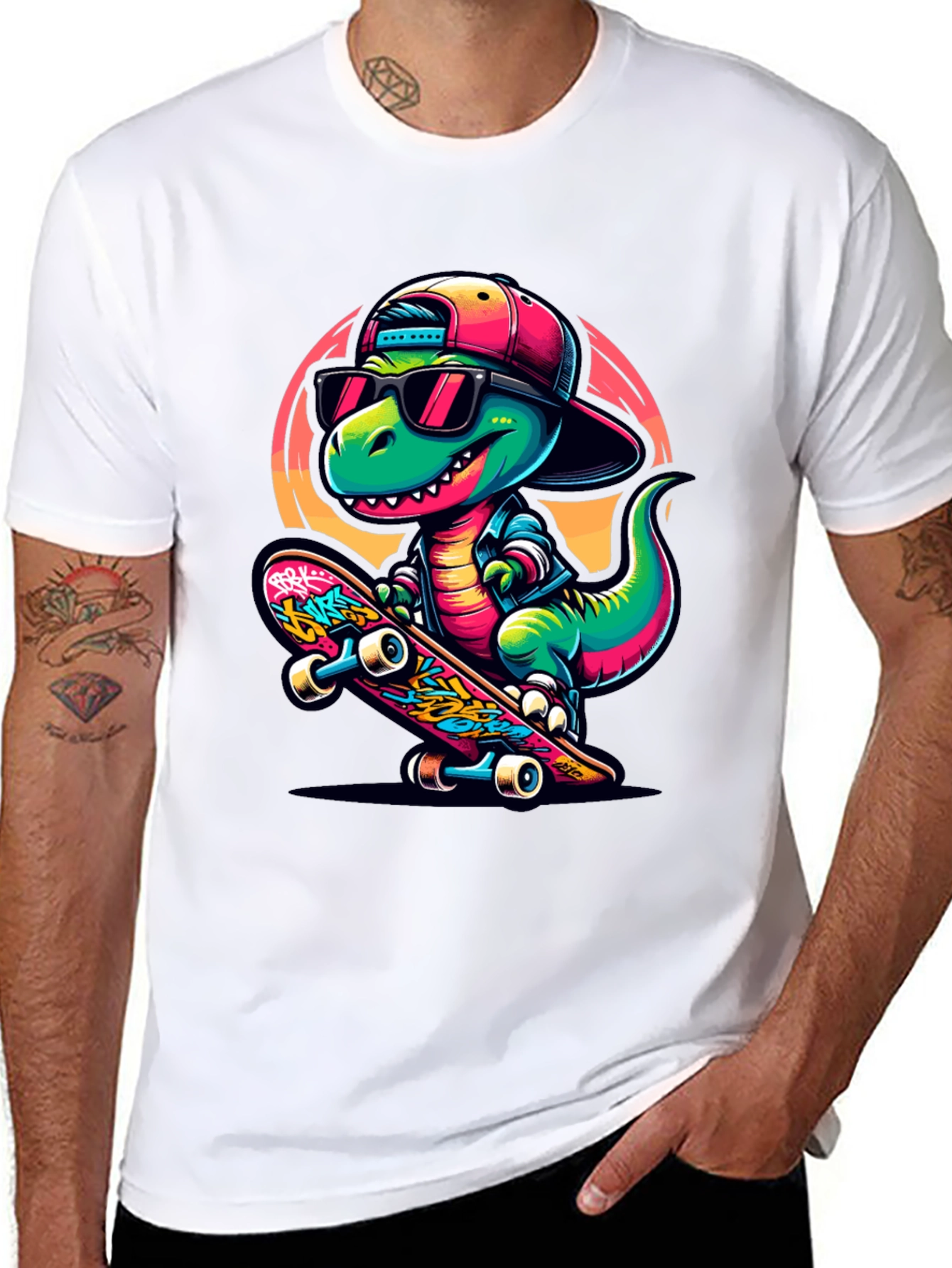 Cool Dinosaur Skateboarder Graphic Tee