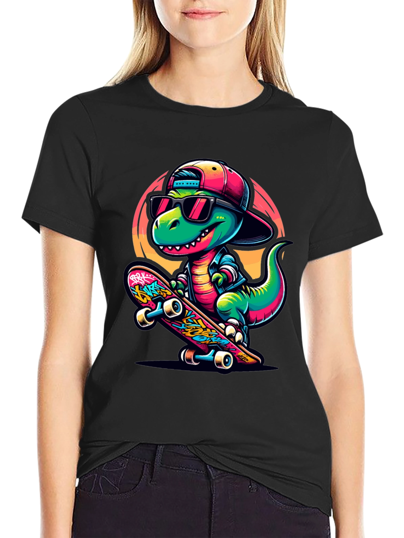 Cool Dinosaur Skateboarder Graphic Tee