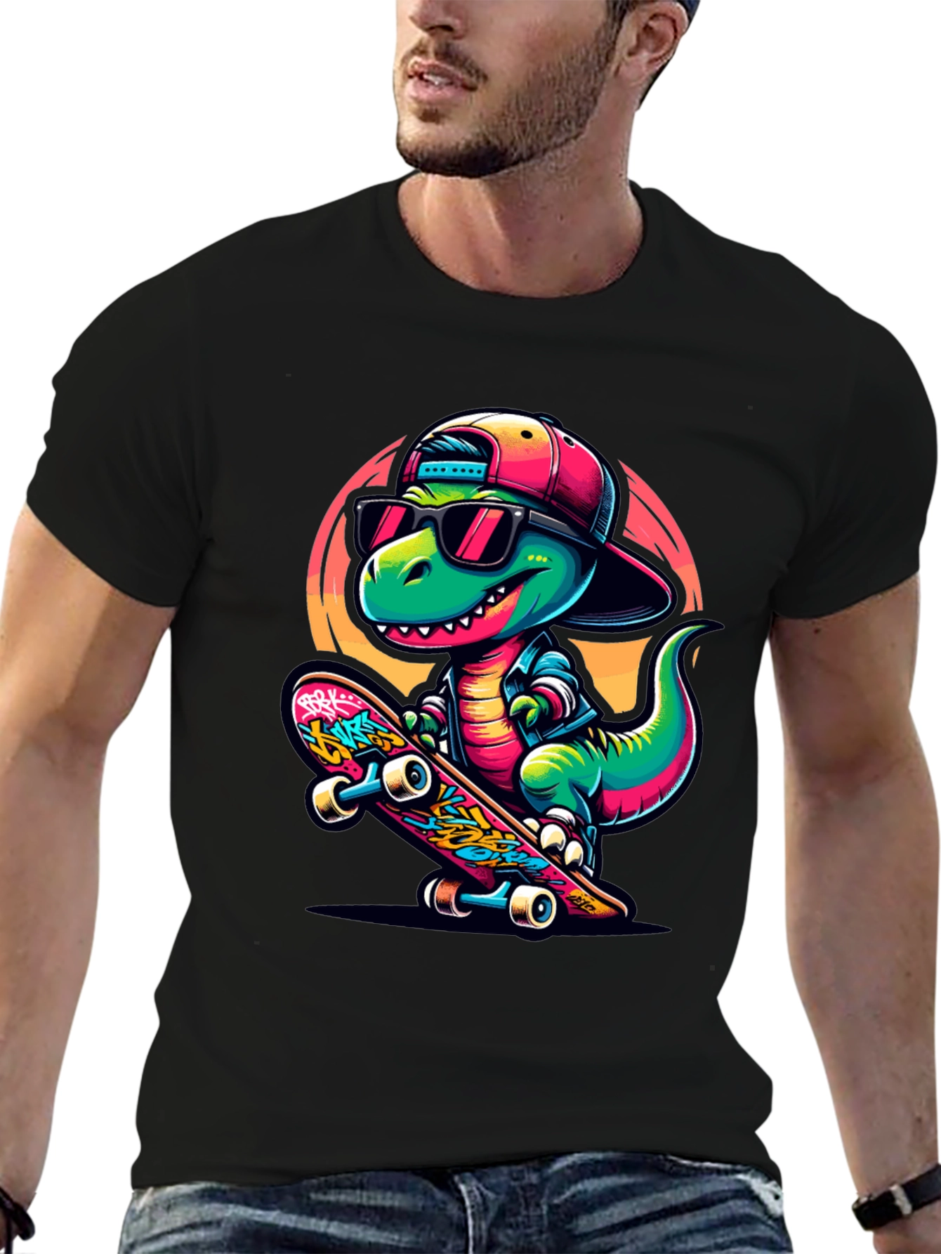 Cool Dinosaur Skateboarder Graphic Tee