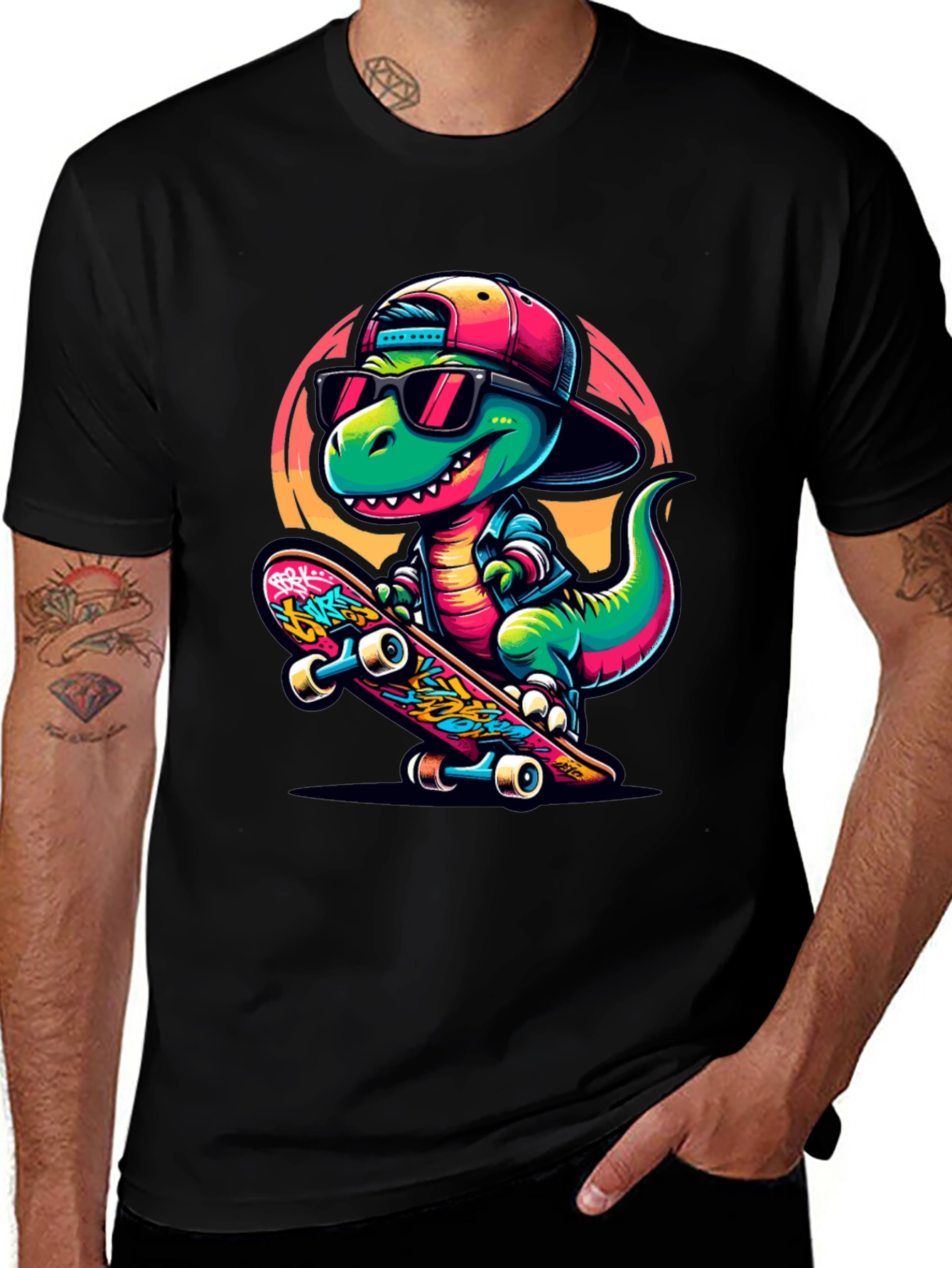 Cool Dinosaur Skateboarder Graphic Tee