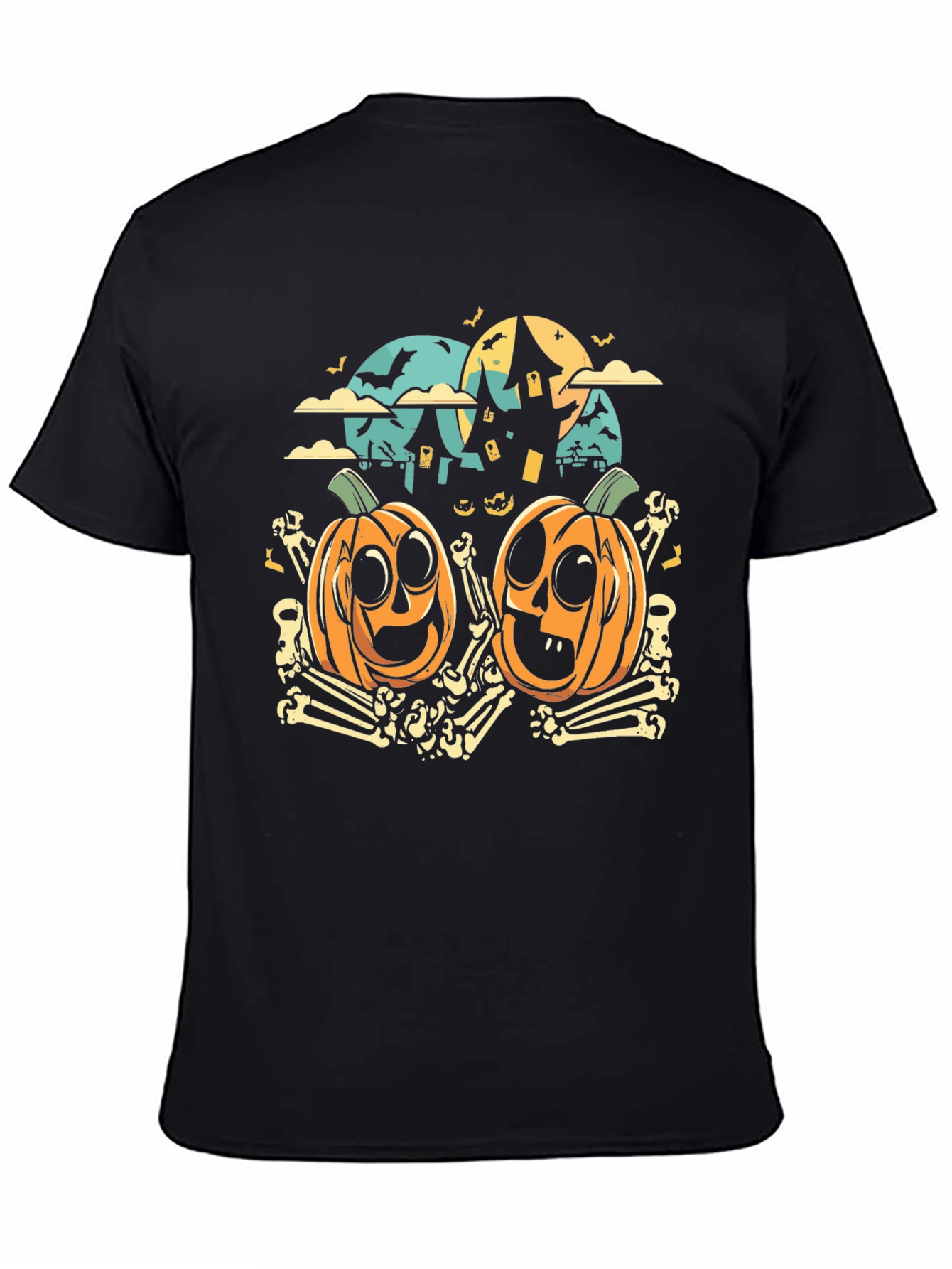 Halloween Pumpkin & Bones Graphic Tee - Black