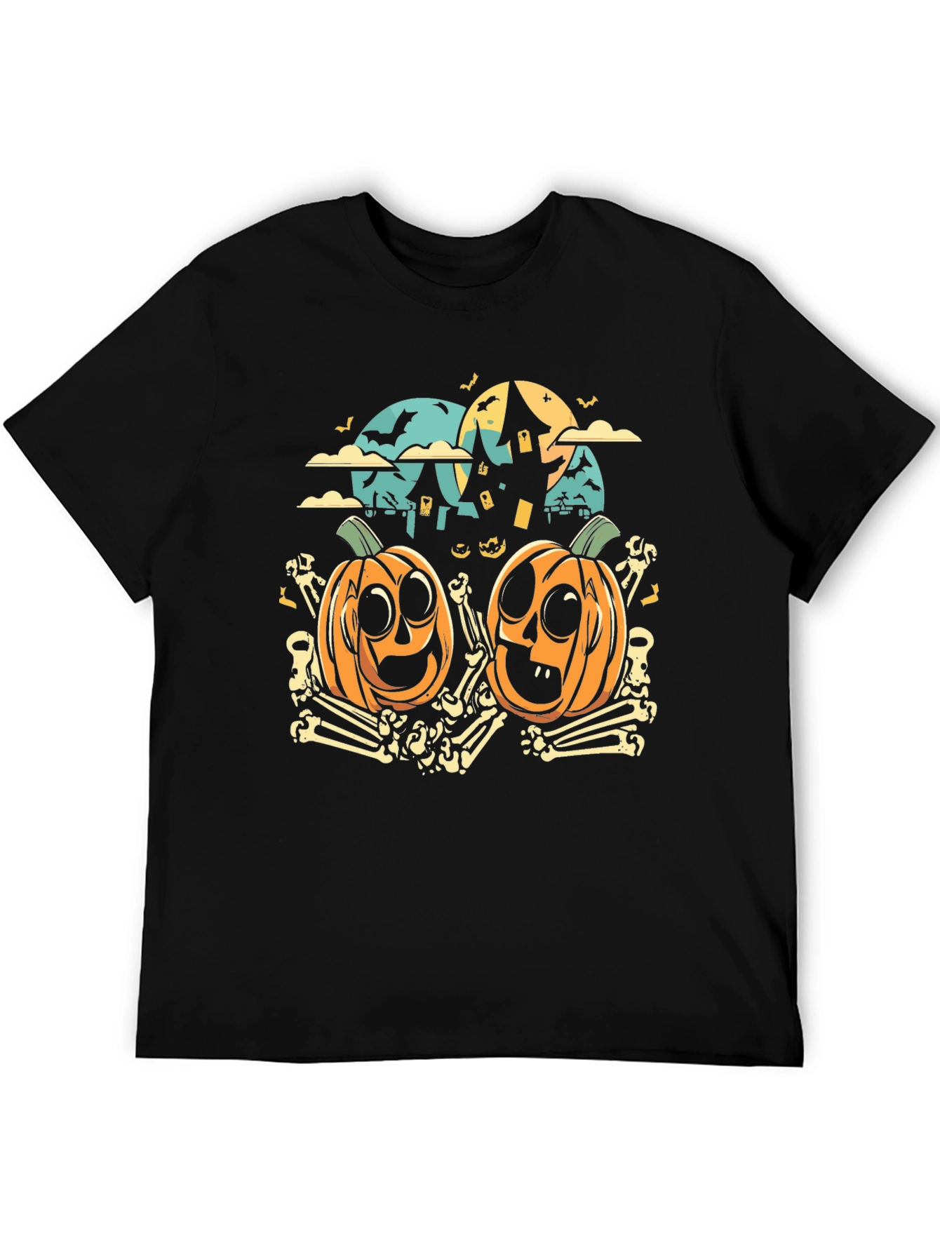Halloween Pumpkin & Bones Graphic Tee - Black