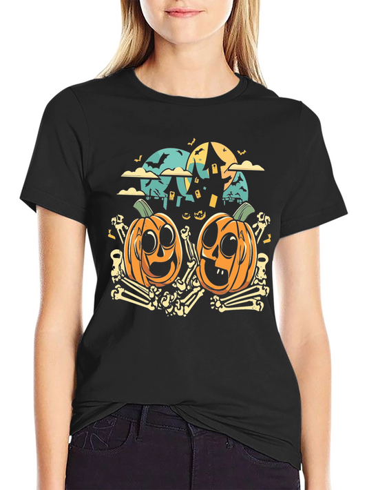 Halloween Pumpkin & Bones Graphic Tee - Black