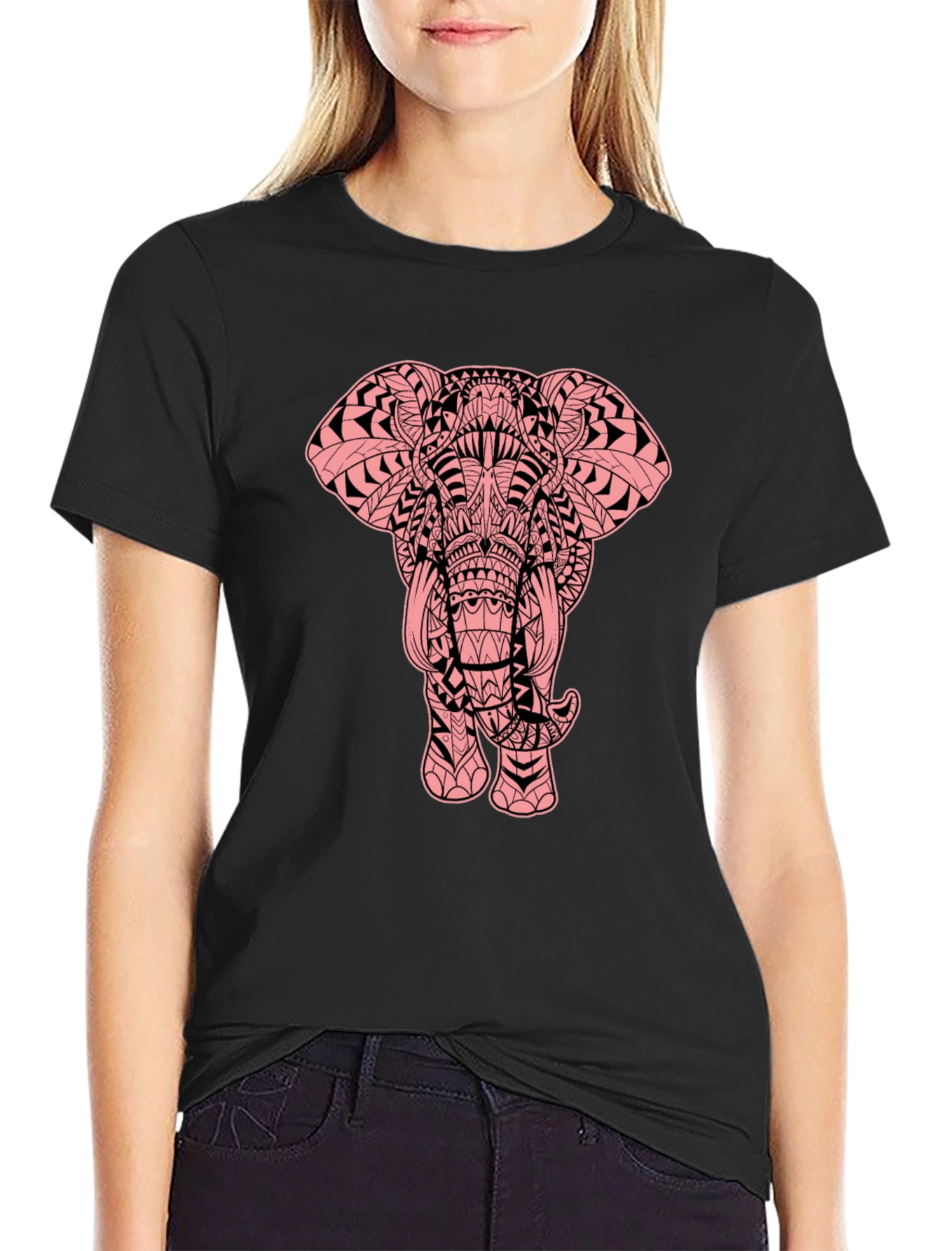 Elephant Graphic Print Black Tee