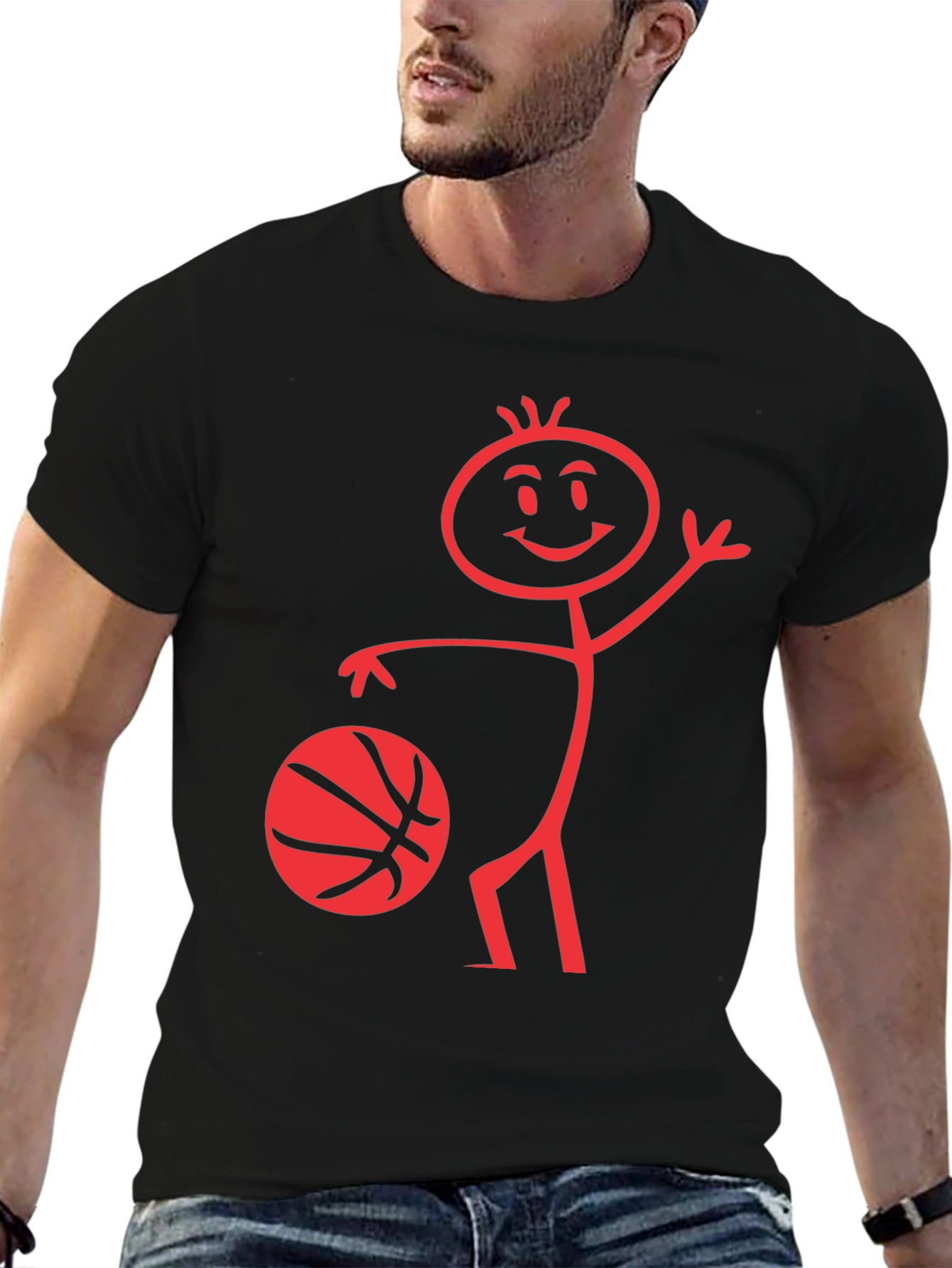 Funny Basketball Stick Figure Black T-Shirt