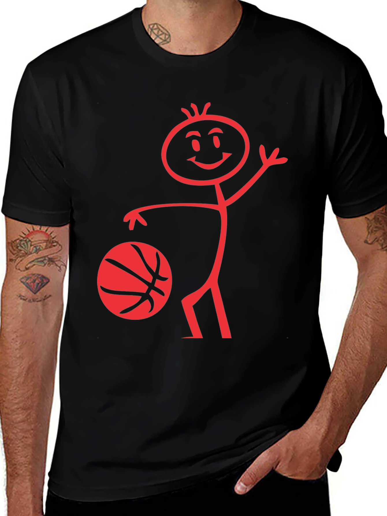 Funny Basketball Stick Figure Black T-Shirt