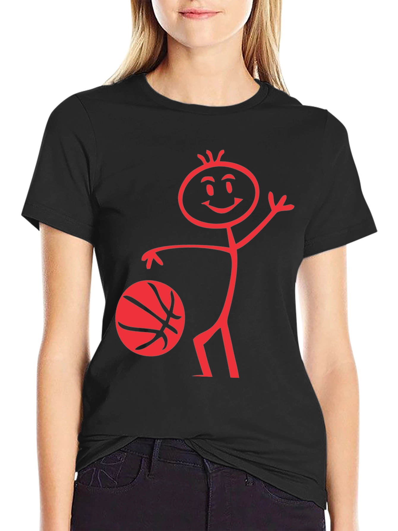 Funny Basketball Stick Figure Black T-Shirt