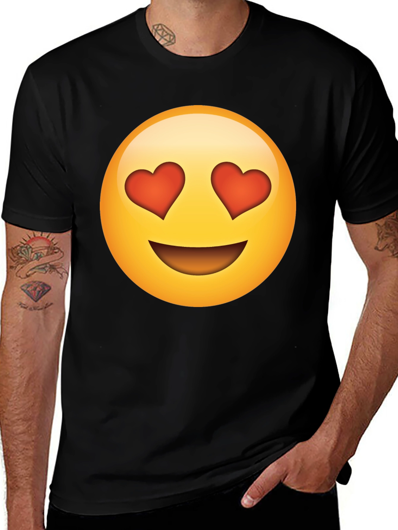 Emoji Heart Eyes Black T-Shirt