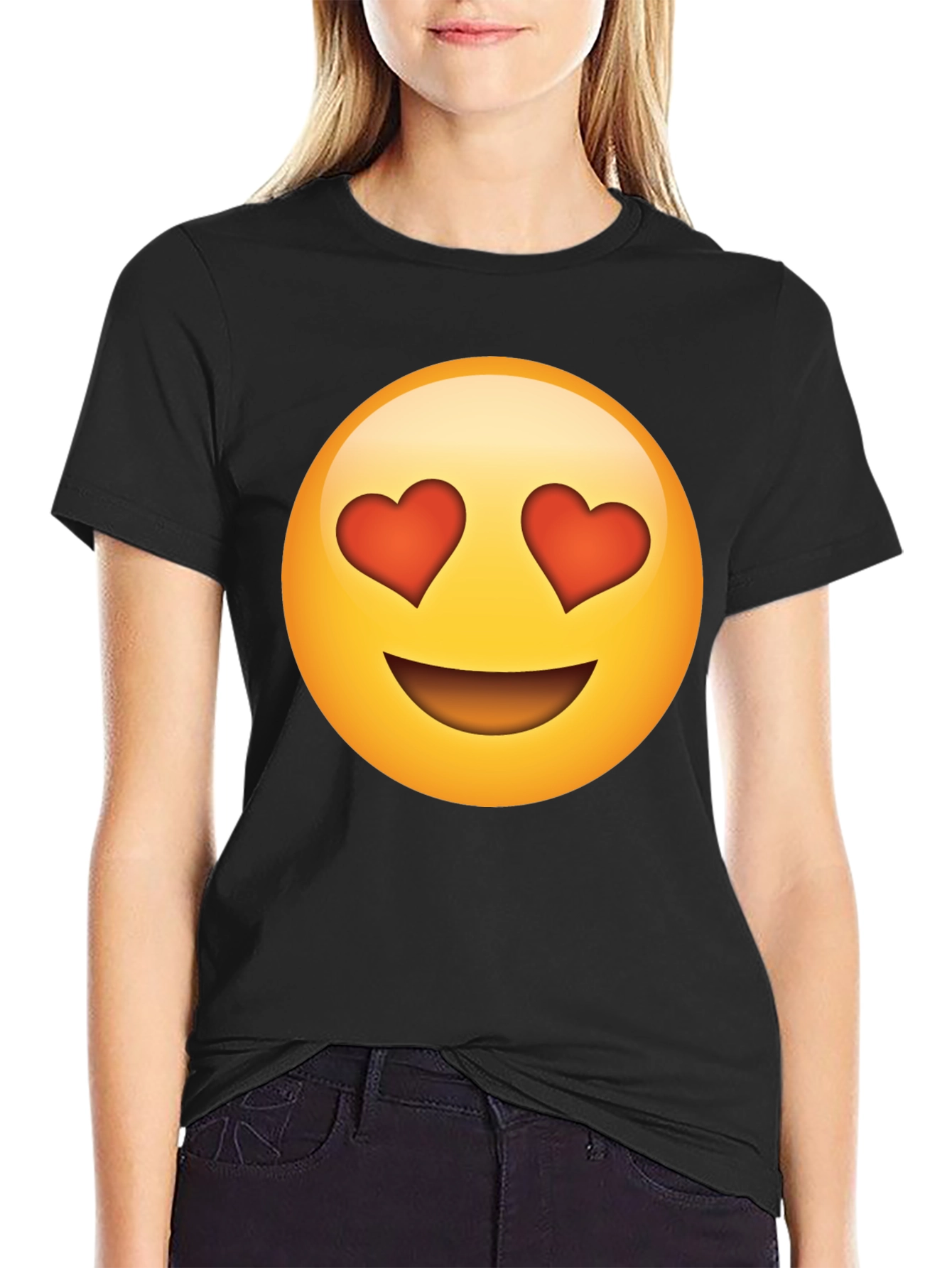 Emoji Heart Eyes Black T-Shirt