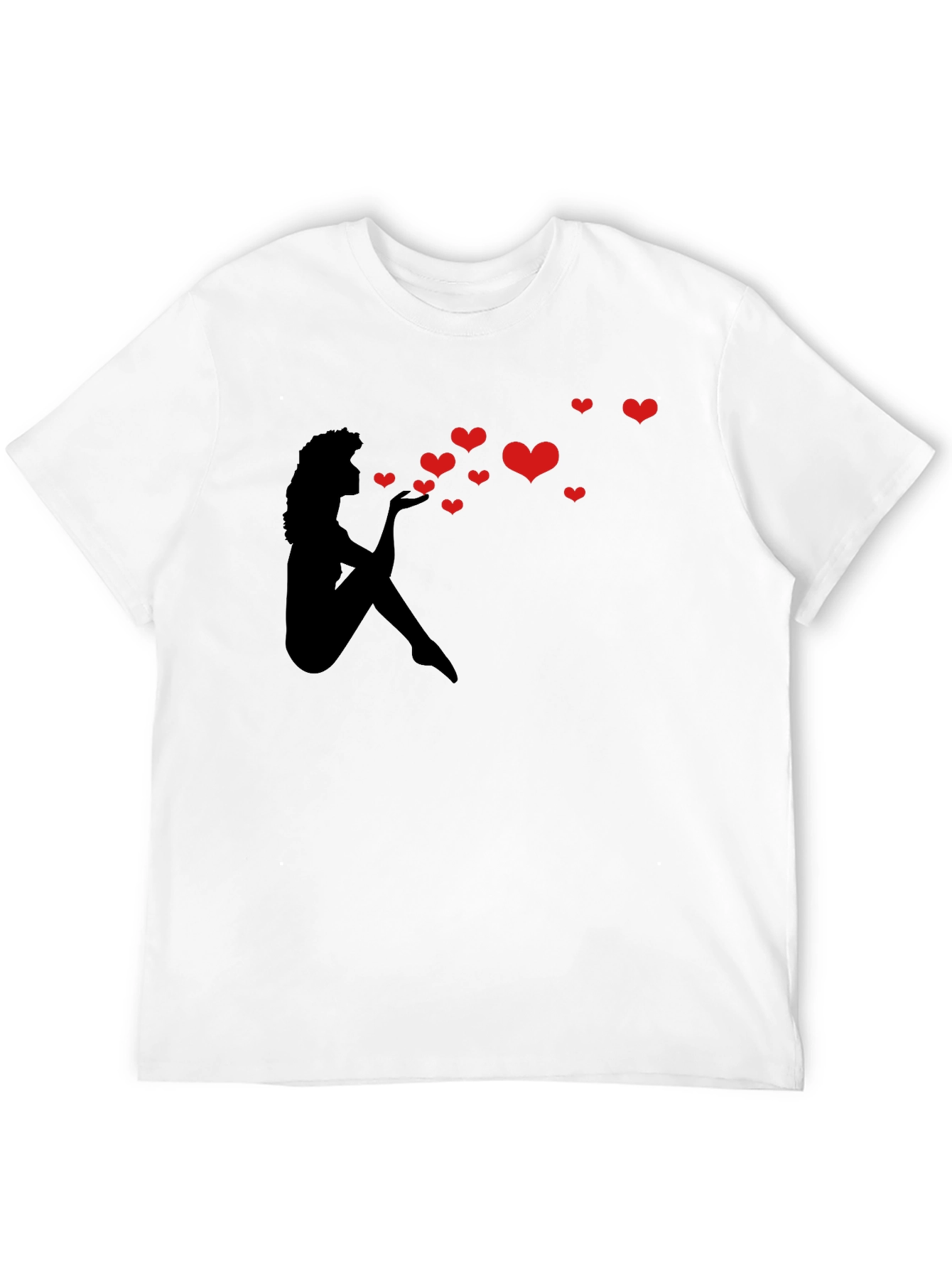 Heart Kiss Graphic Tee - Black Crew Neck T-Shirt