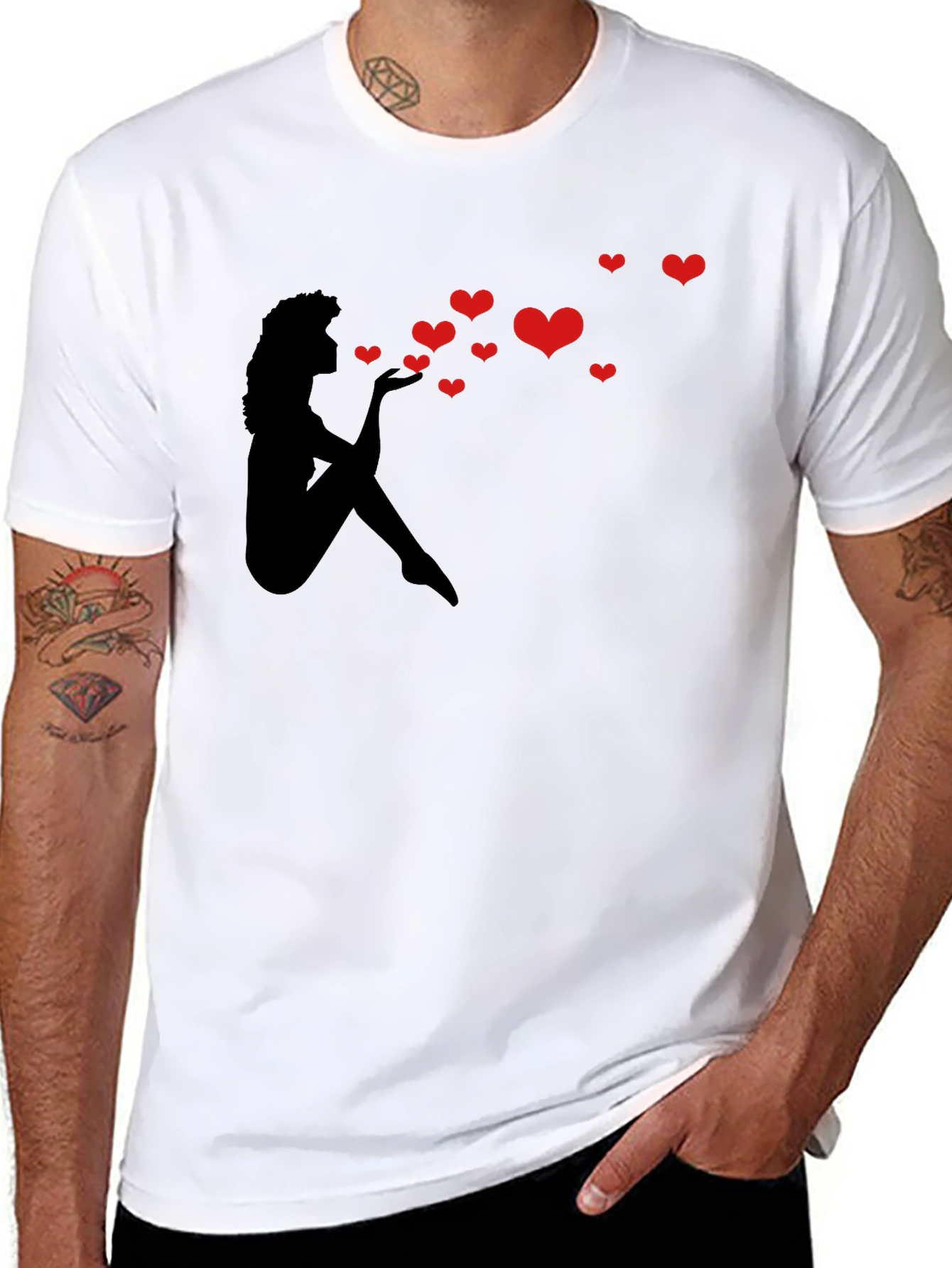 Heart Kiss Graphic Tee - Black Crew Neck T-Shirt