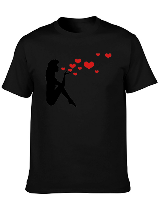 Heart Kiss Graphic Tee - Black Crew Neck T-Shirt