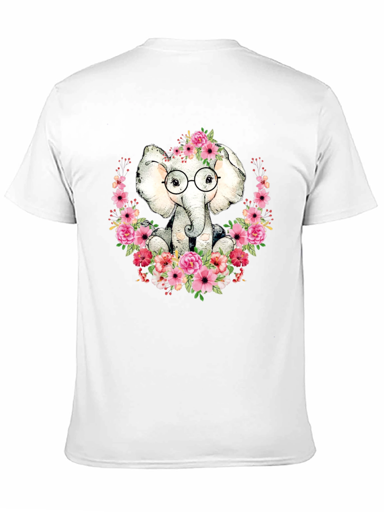 Elephant with Flowers T-Shirt - Black