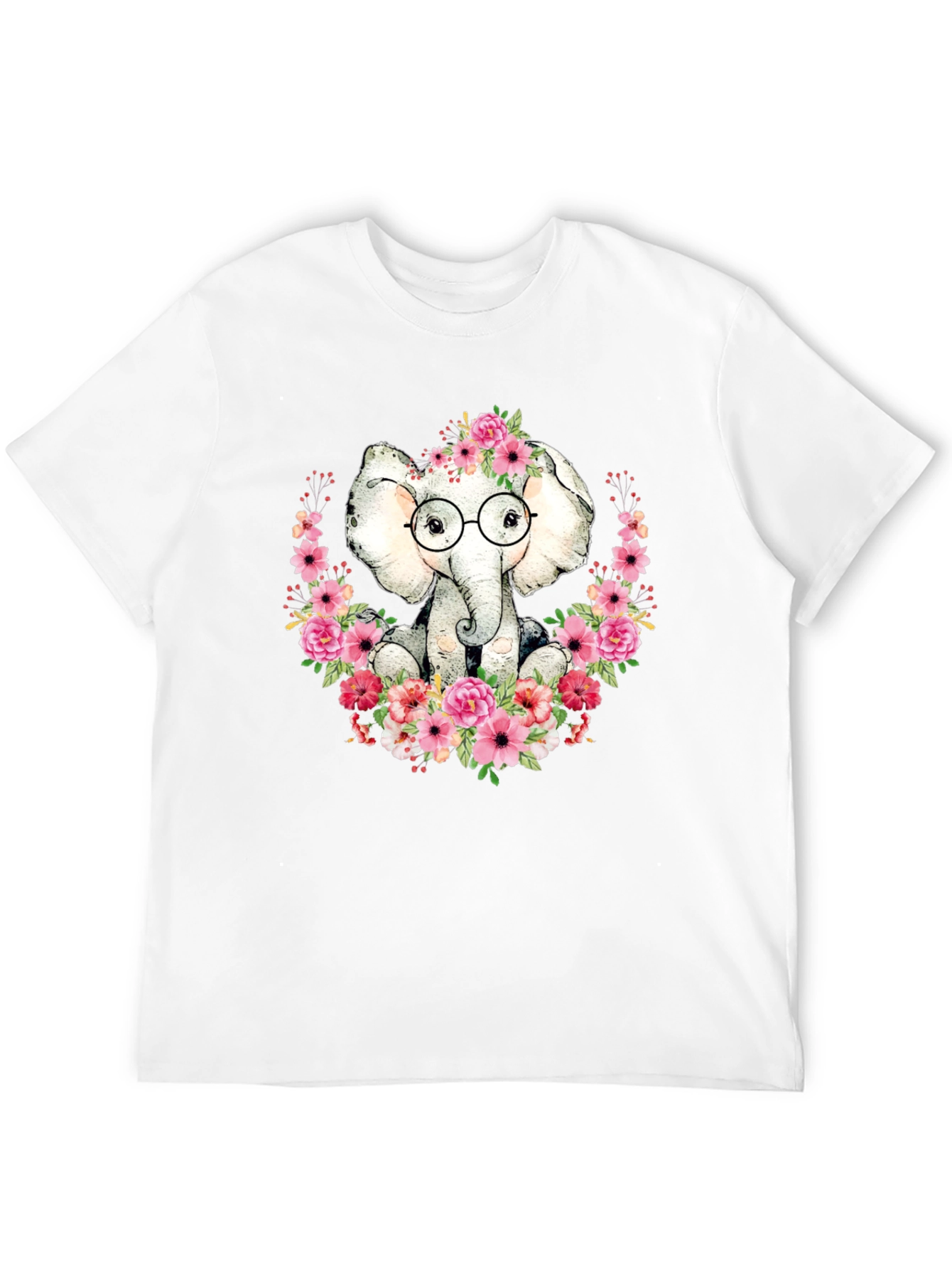Elephant with Flowers T-Shirt - Black