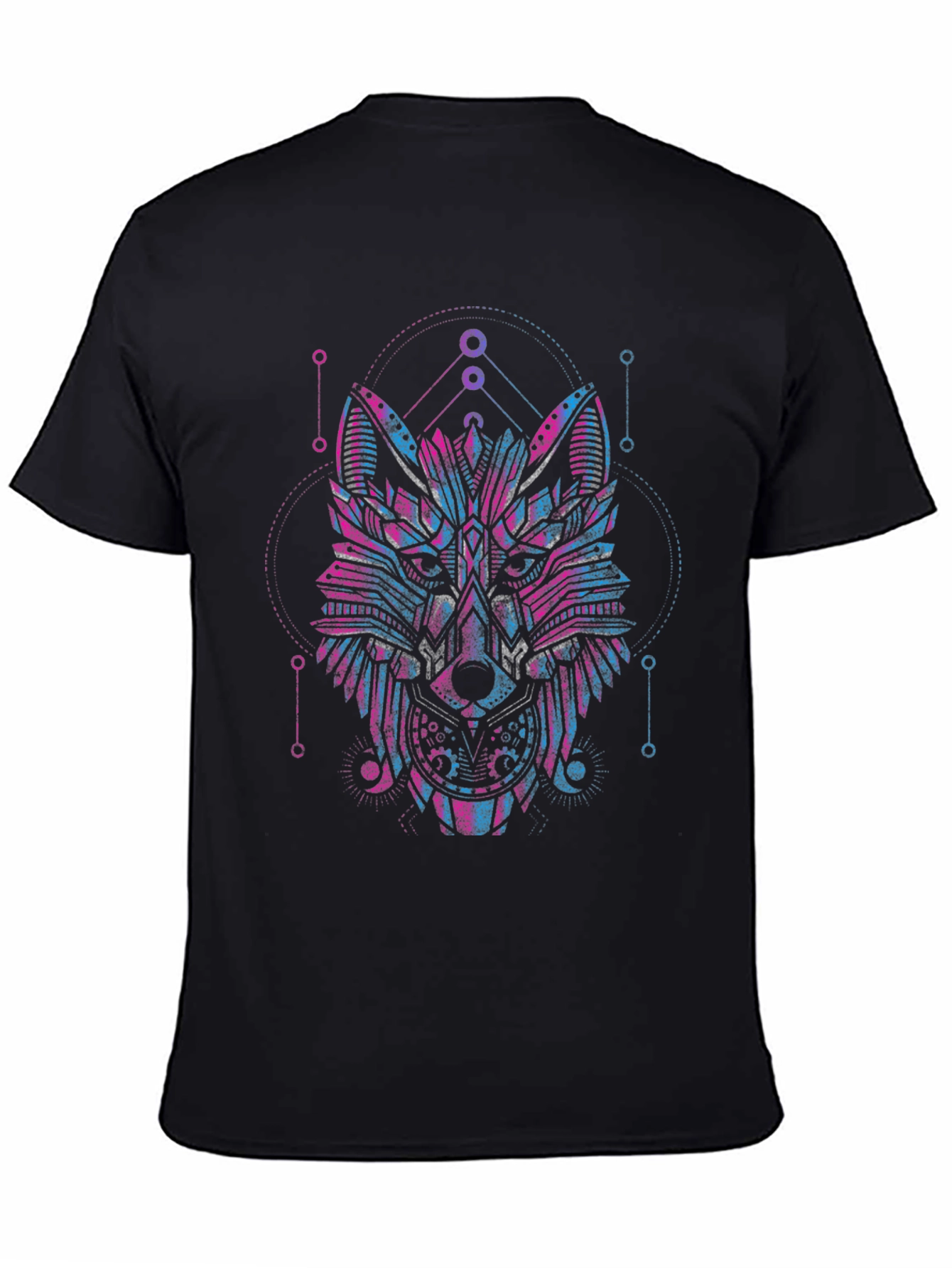 Geometric Wolf Graphic Black T-Shirt
