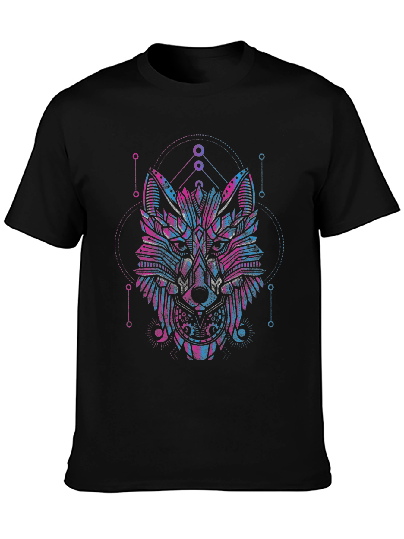 Geometric Wolf Graphic Black T-Shirt