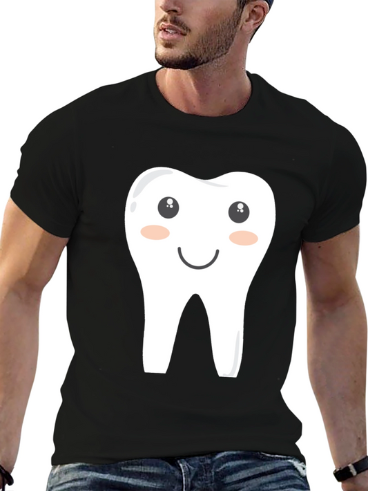 Cartoon Tooth Graphic Tee - Black