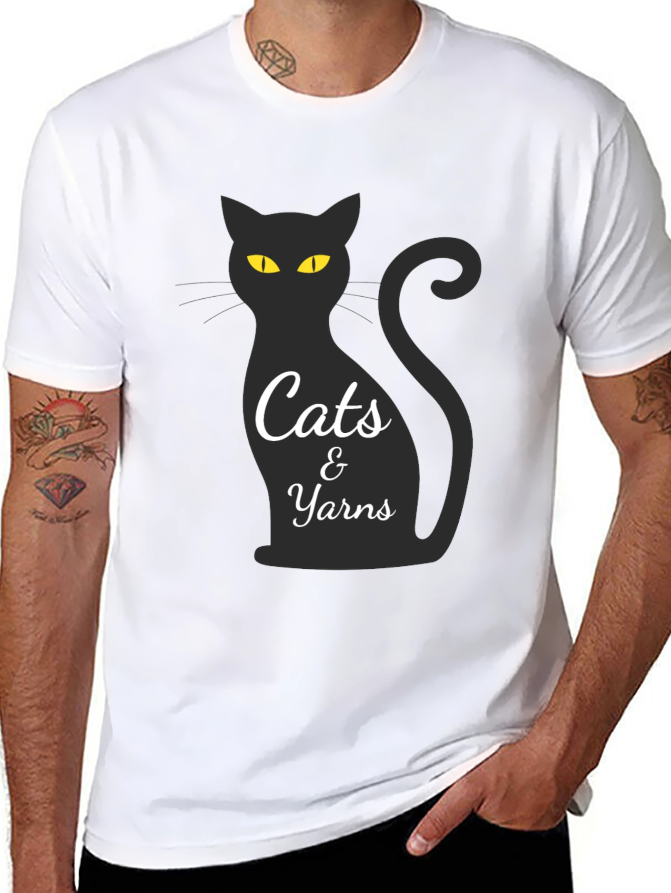 Cats & Yarns T-Shirt - Black Cat Design