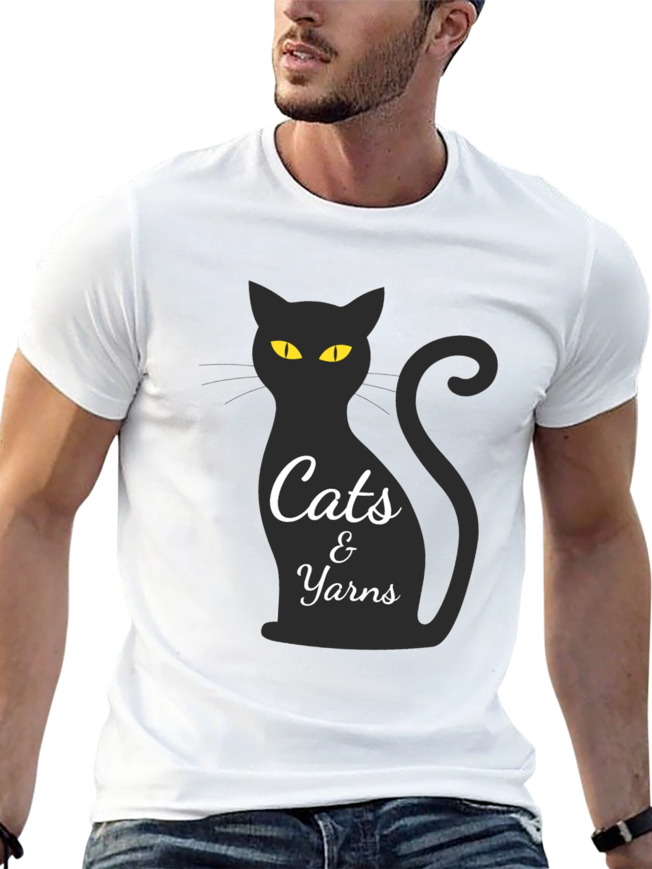 Cats & Yarns T-Shirt - Black Cat Design