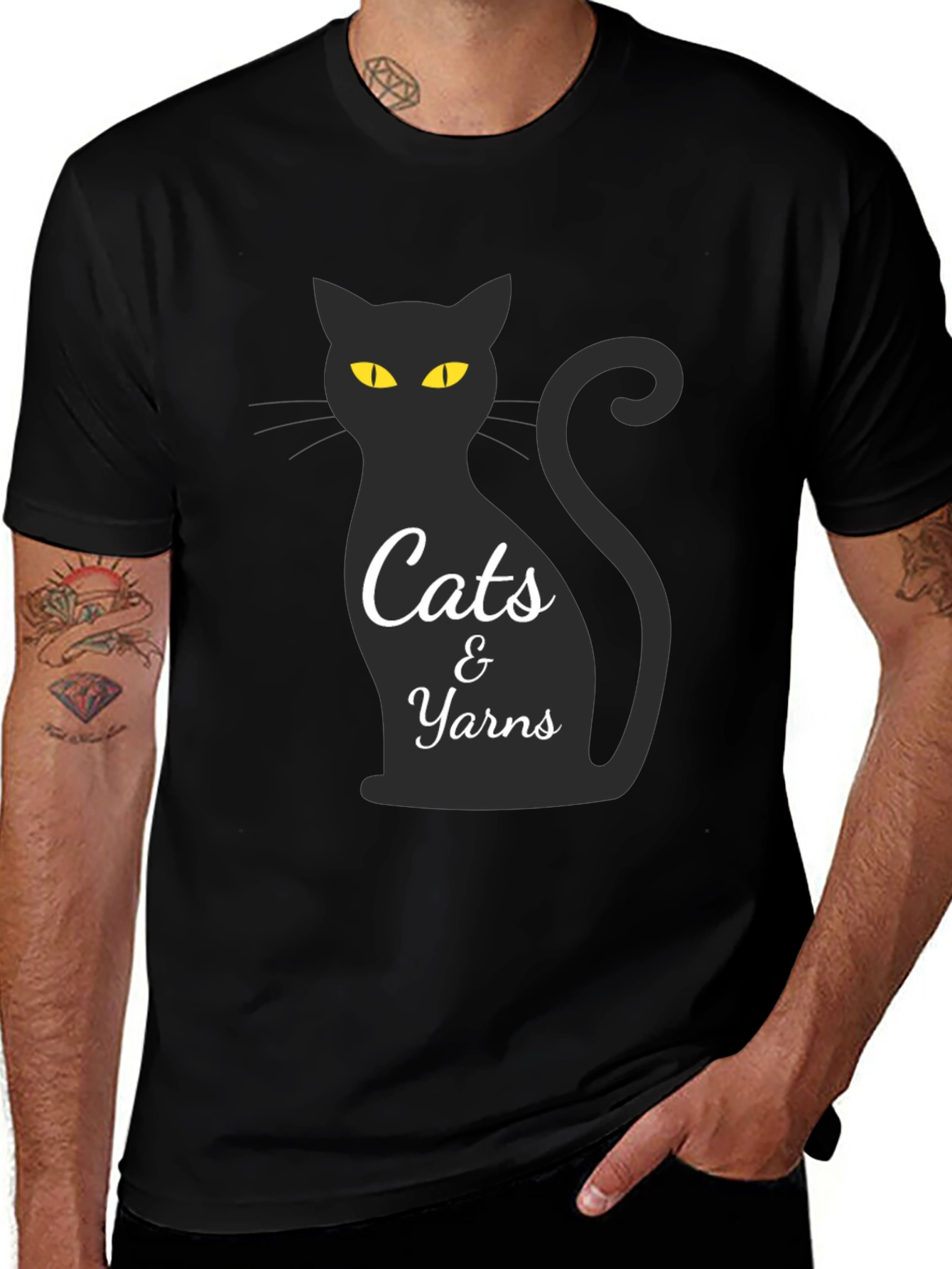 Cats & Yarns T-Shirt - Black Cat Design