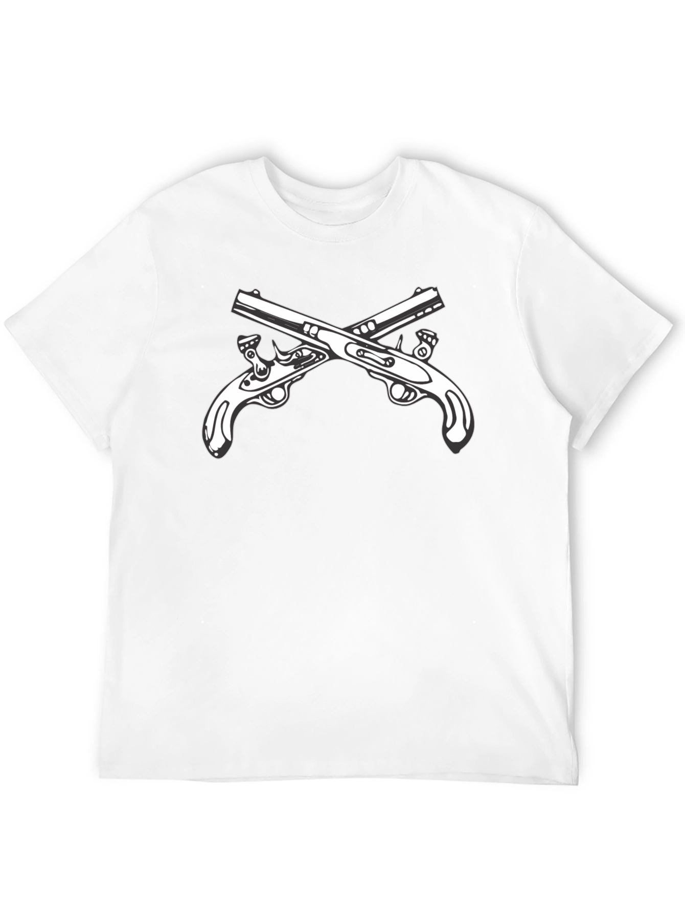 Black T-Shirt with Crossed Pistols Graphic