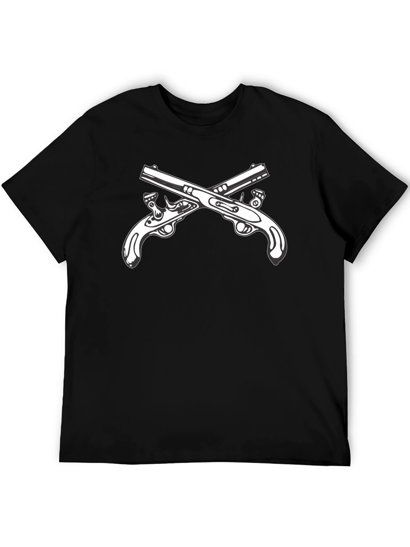 Black T-Shirt with Crossed Pistols Graphic